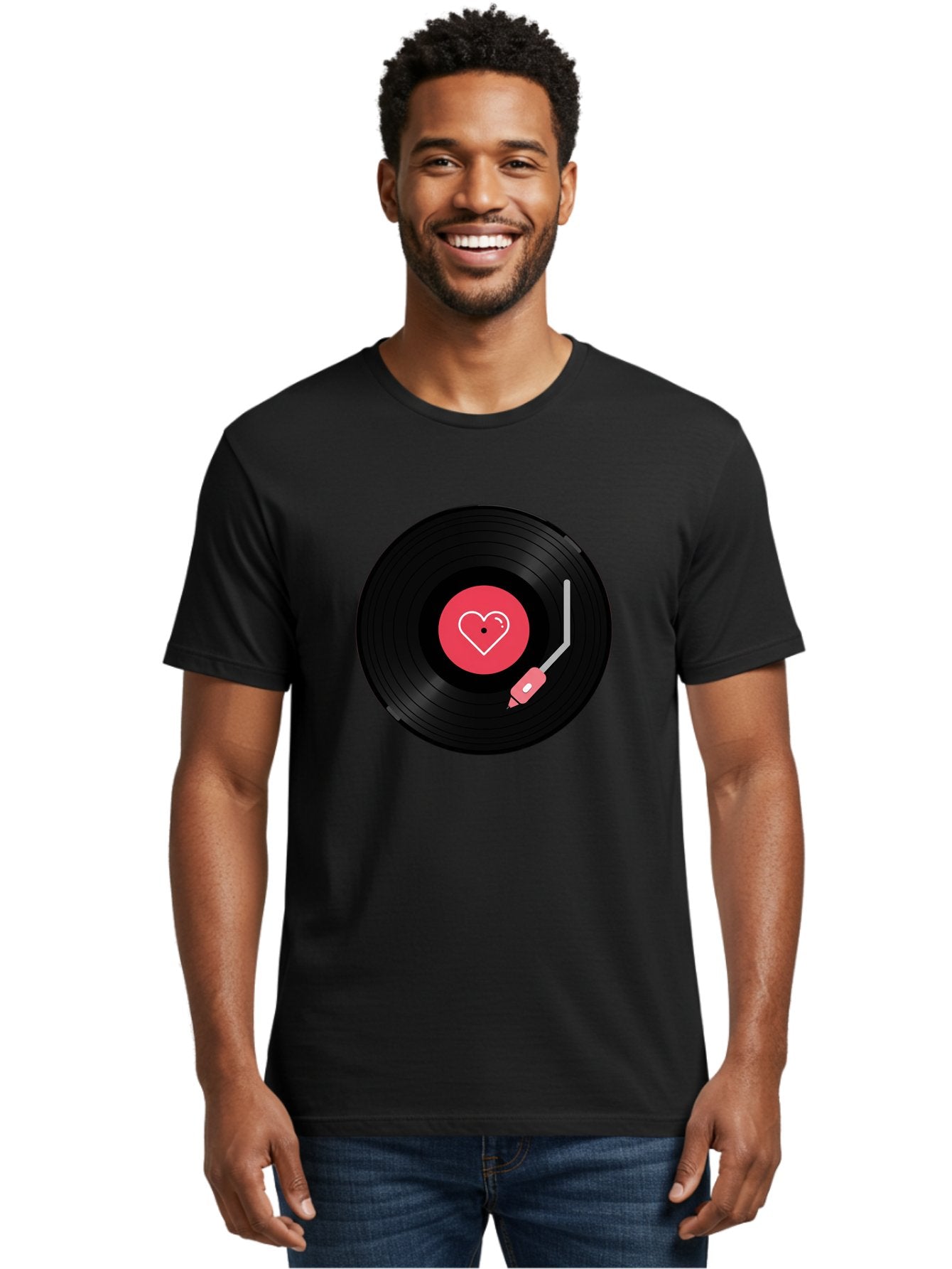Vinyl-Record-With-Heart Men'S Graphic Tee, 100% Cotton, Comfortable Casual Summer Wear, Machine Washable, Vinyl Record, Heart Icon, Music Love, Record Player, Nostalgic Feel, Music Nostalgia, Retro Vibe, Heart Symbol, Love Music Bad904 25