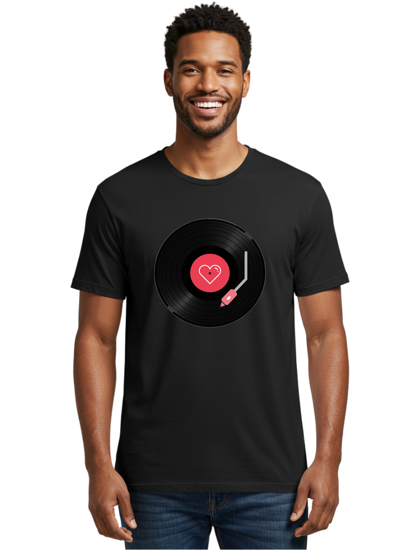 Vinyl-Record-With-Heart Men'S Graphic Tee, 100% Cotton, Comfortable Casual Summer Wear, Machine Washable, Vinyl Record, Heart Icon, Music Love, Record Player, Nostalgic Feel, Music Nostalgia, Retro Vibe, Heart Symbol, Love Music Bad904 21
