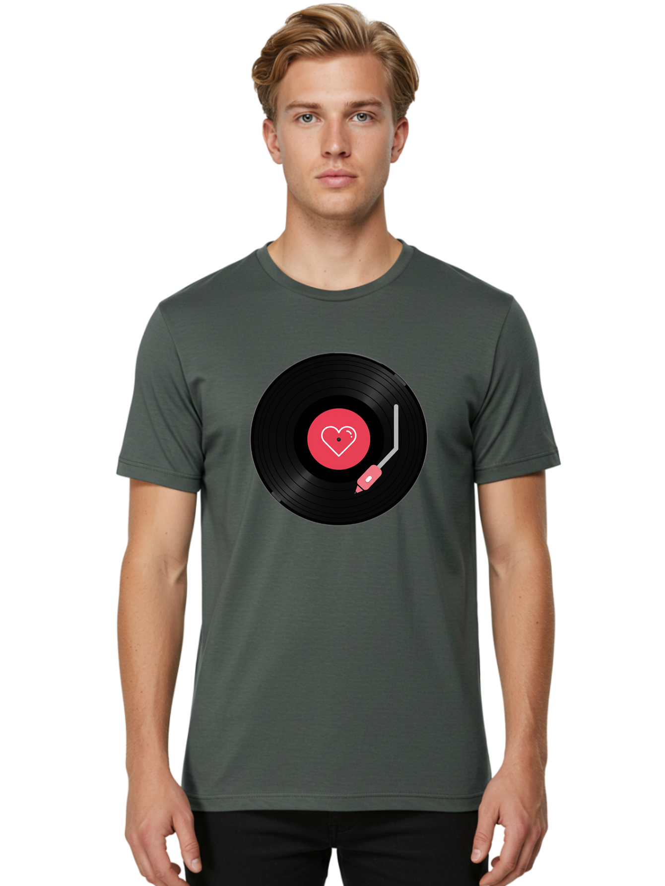 Vinyl-Record-With-Heart Men'S Graphic Tee, 100% Cotton, Comfortable Casual Summer Wear, Machine Washable, Vinyl Record, Heart Icon, Music Love, Record Player, Nostalgic Feel, Music Nostalgia, Retro Vibe, Heart Symbol, Love Music Bad904 16