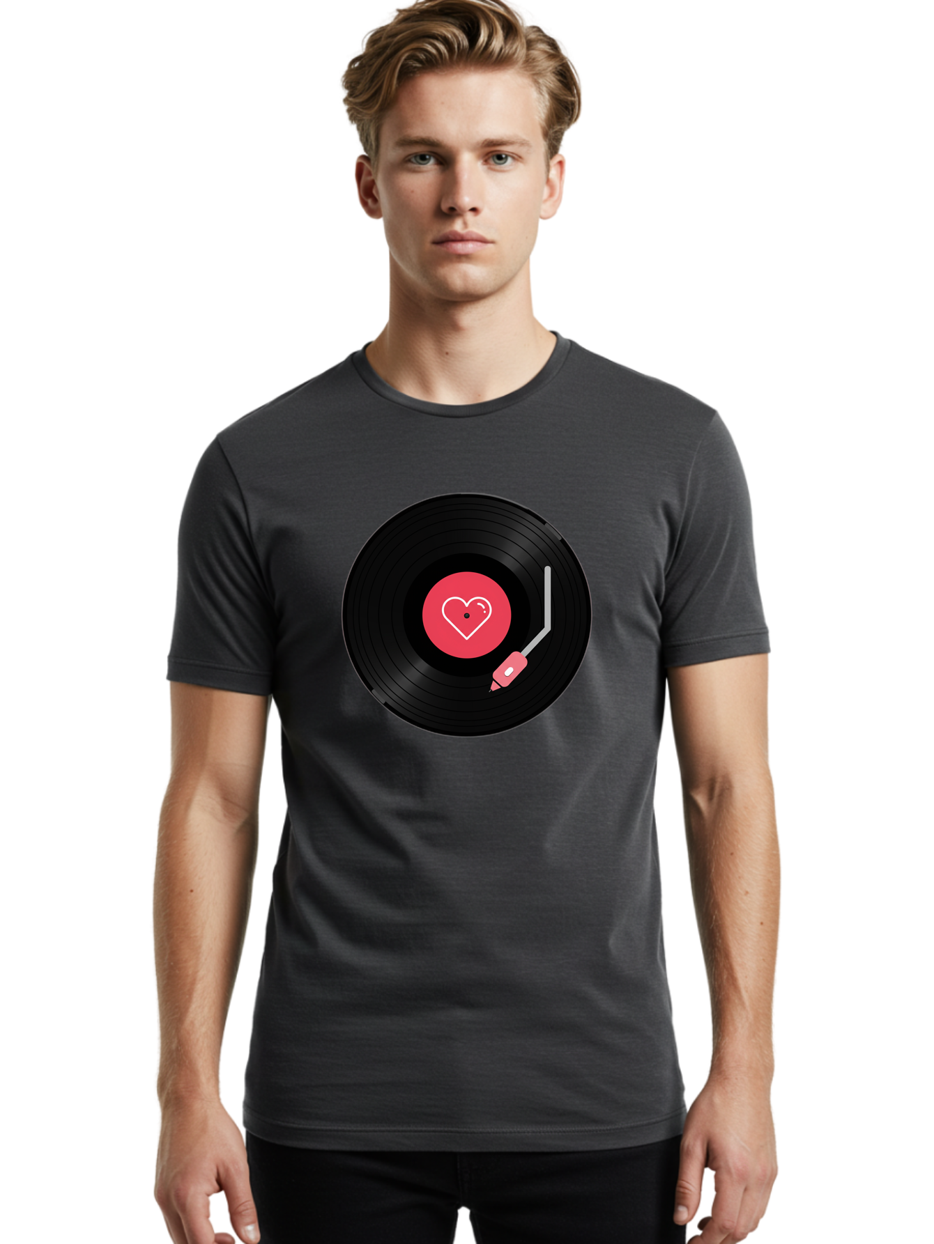 Vinyl-Record-With-Heart Men'S Graphic Tee, 100% Cotton, Comfortable Casual Summer Wear, Machine Washable, Vinyl Record, Heart Icon, Music Love, Record Player, Nostalgic Feel, Music Nostalgia, Retro Vibe, Heart Symbol, Love Music Bad904 29