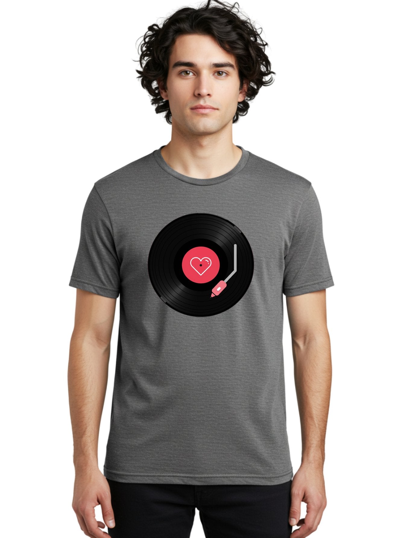Vinyl-Record-With-Heart Men'S Graphic Tee, 100% Cotton, Comfortable Casual Summer Wear, Machine Washable, Vinyl Record, Heart Icon, Music Love, Record Player, Nostalgic Feel, Music Nostalgia, Retro Vibe, Heart Symbol, Love Music Bad904 28