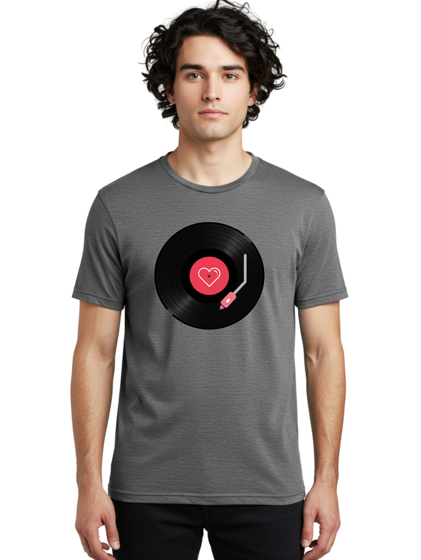 Vinyl-Record-With-Heart Men'S Graphic Tee, 100% Cotton, Comfortable Casual Summer Wear, Machine Washable, Vinyl Record, Heart Icon, Music Love, Record Player, Nostalgic Feel, Music Nostalgia, Retro Vibe, Heart Symbol, Love Music Bad904 18