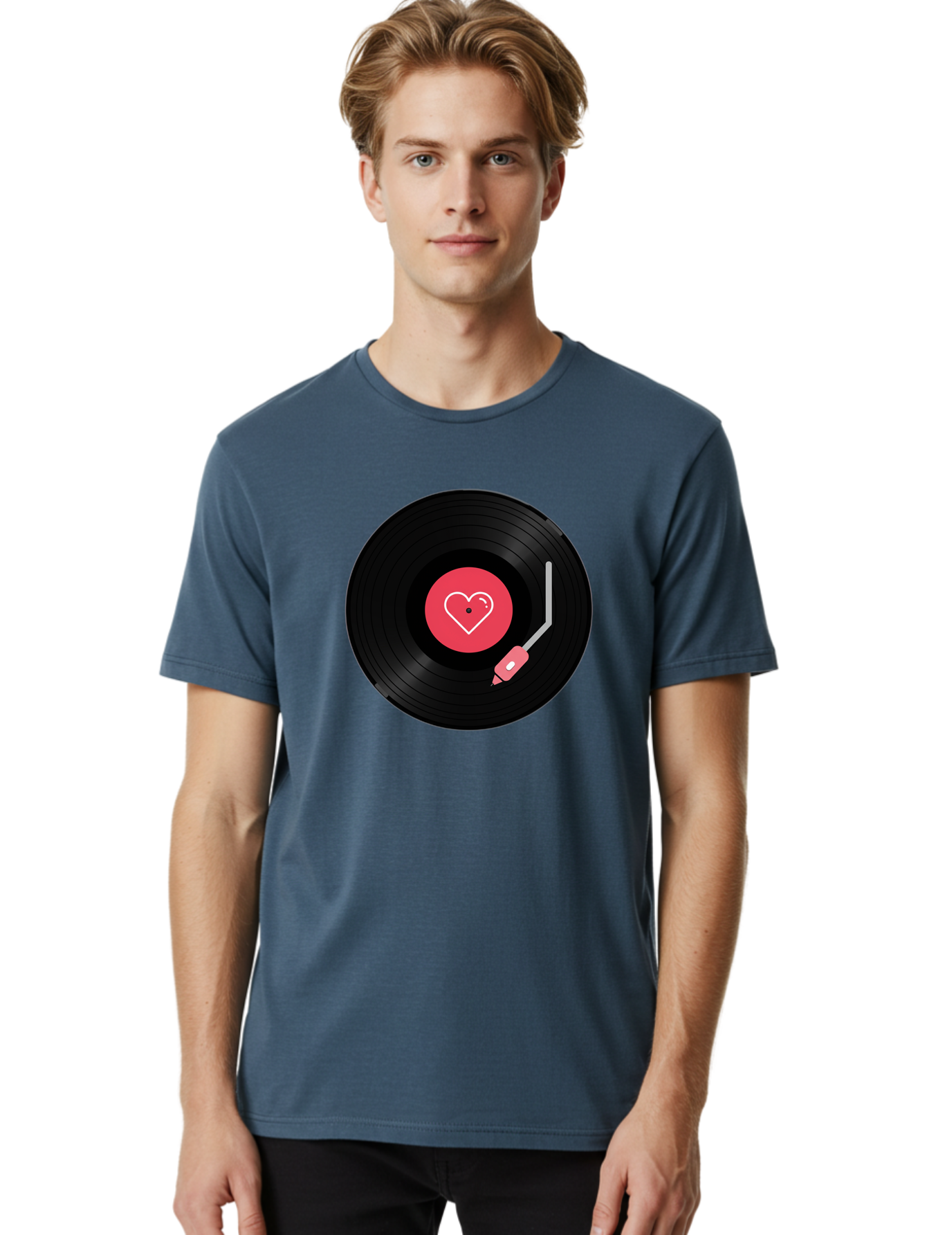 Vinyl-Record-With-Heart Men'S Graphic Tee, 100% Cotton, Comfortable Casual Summer Wear, Machine Washable, Vinyl Record, Heart Icon, Music Love, Record Player, Nostalgic Feel, Music Nostalgia, Retro Vibe, Heart Symbol, Love Music Bad904 22