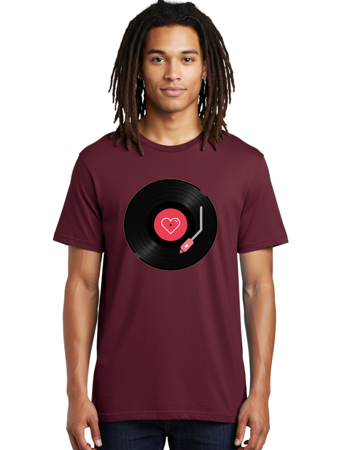 Vinyl-Record-With-Heart Men'S Graphic Tee, 100% Cotton, Comfortable Casual Summer Wear, Machine Washable, Vinyl Record, Heart Icon, Music Love, Record Player, Nostalgic Feel, Music Nostalgia, Retro Vibe, Heart Symbol, Love Music Bad904 19