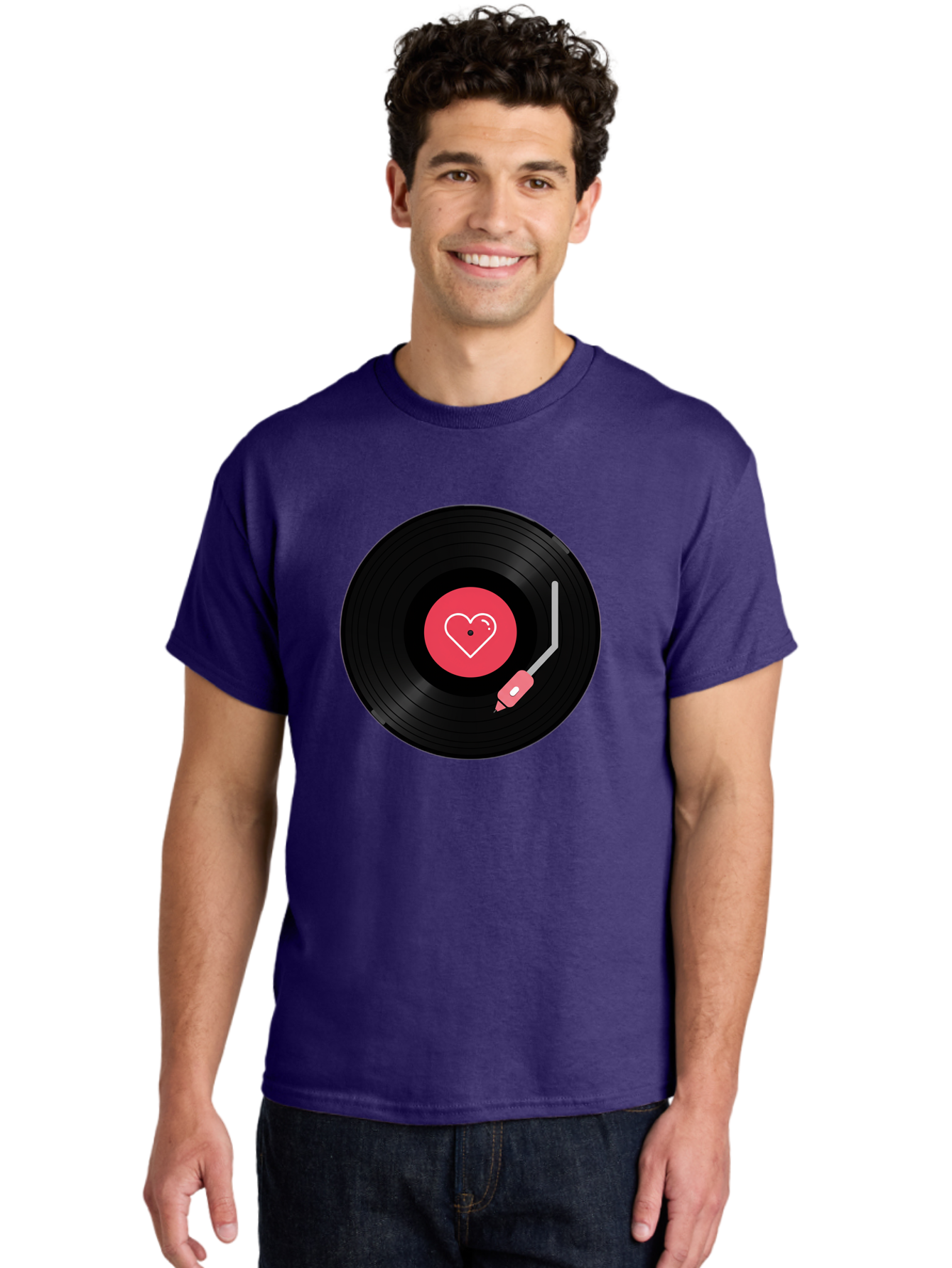 Vinyl-Record-With-Heart Men'S Graphic Tee, 100% Cotton, Comfortable Casual Summer Wear, Machine Washable, Vinyl Record, Heart Icon, Music Love, Record Player, Nostalgic Feel, Music Nostalgia, Retro Vibe, Heart Symbol, Love Music Bad904 17