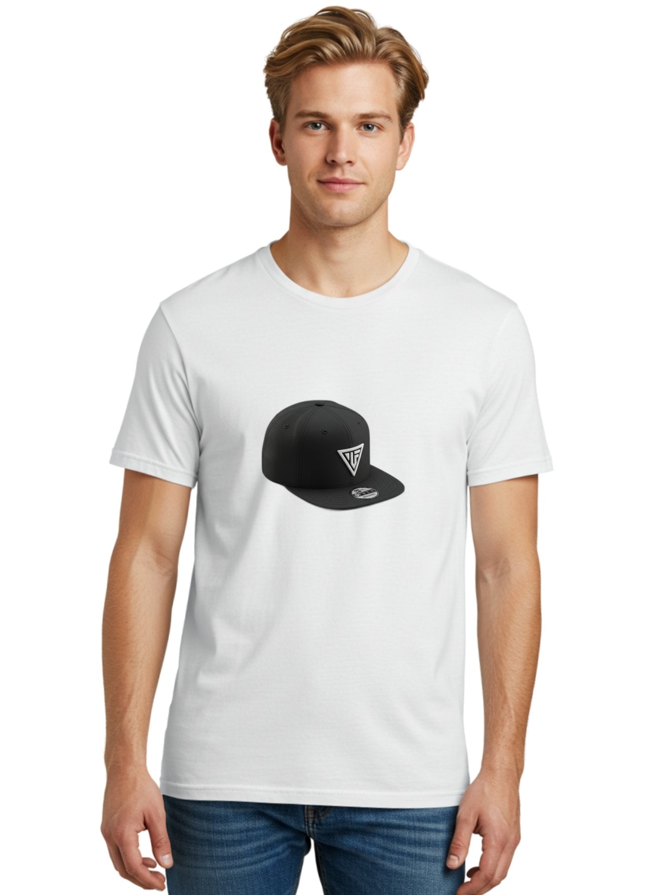 Vlf-Hat Men'S Graphic Tee, 100% Cotton, Comfortable Casual Summer Wear, Machine Washable, Black Baseball Cap, Snapback Hat, Tf Logo, White Triangle, Streetwear Fashion, Casual Style, Trendy Accessories, Premium Quality Bad906 24