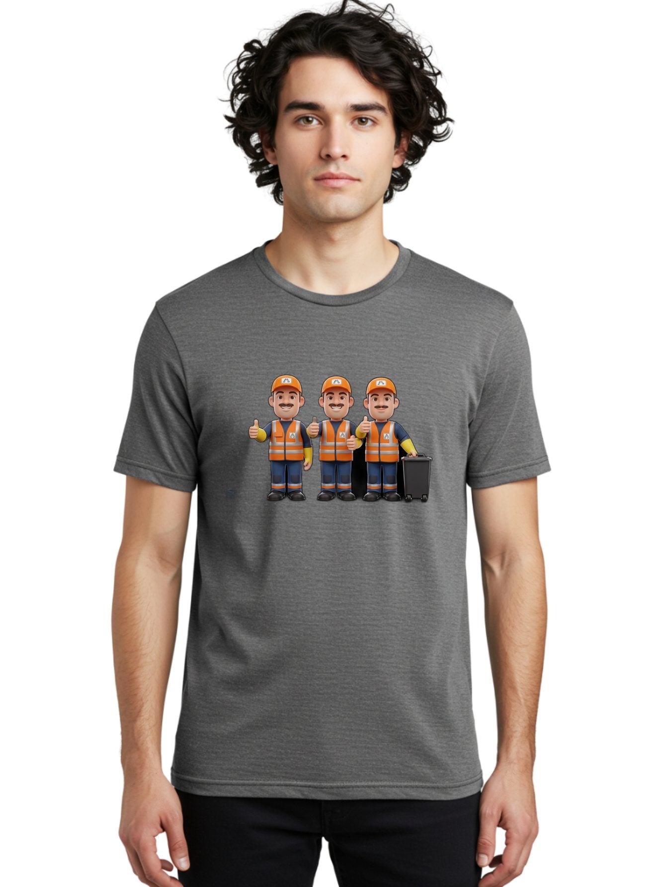 Waste-Management-Workers Men'S Graphic Tee, 100% Cotton, Comfortable Casual Summer Wear, Machine Washable, 3D Illustration, Waste Management Workers, Thumbs Up, Orange Safety Vests, Black Trash Bin, Customer Satisfaction, Bad908 17