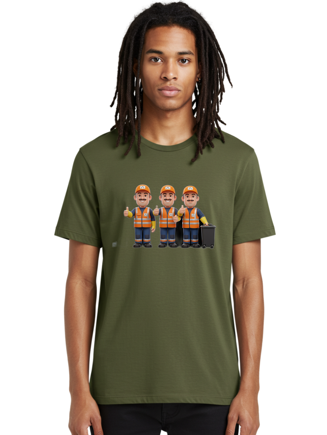 Waste-Management-Workers Men'S Graphic Tee, 100% Cotton, Comfortable Casual Summer Wear, Machine Washable, 3D Illustration, Waste Management Workers, Thumbs Up, Orange Safety Vests, Black Trash Bin, Customer Satisfaction, Bad908 16