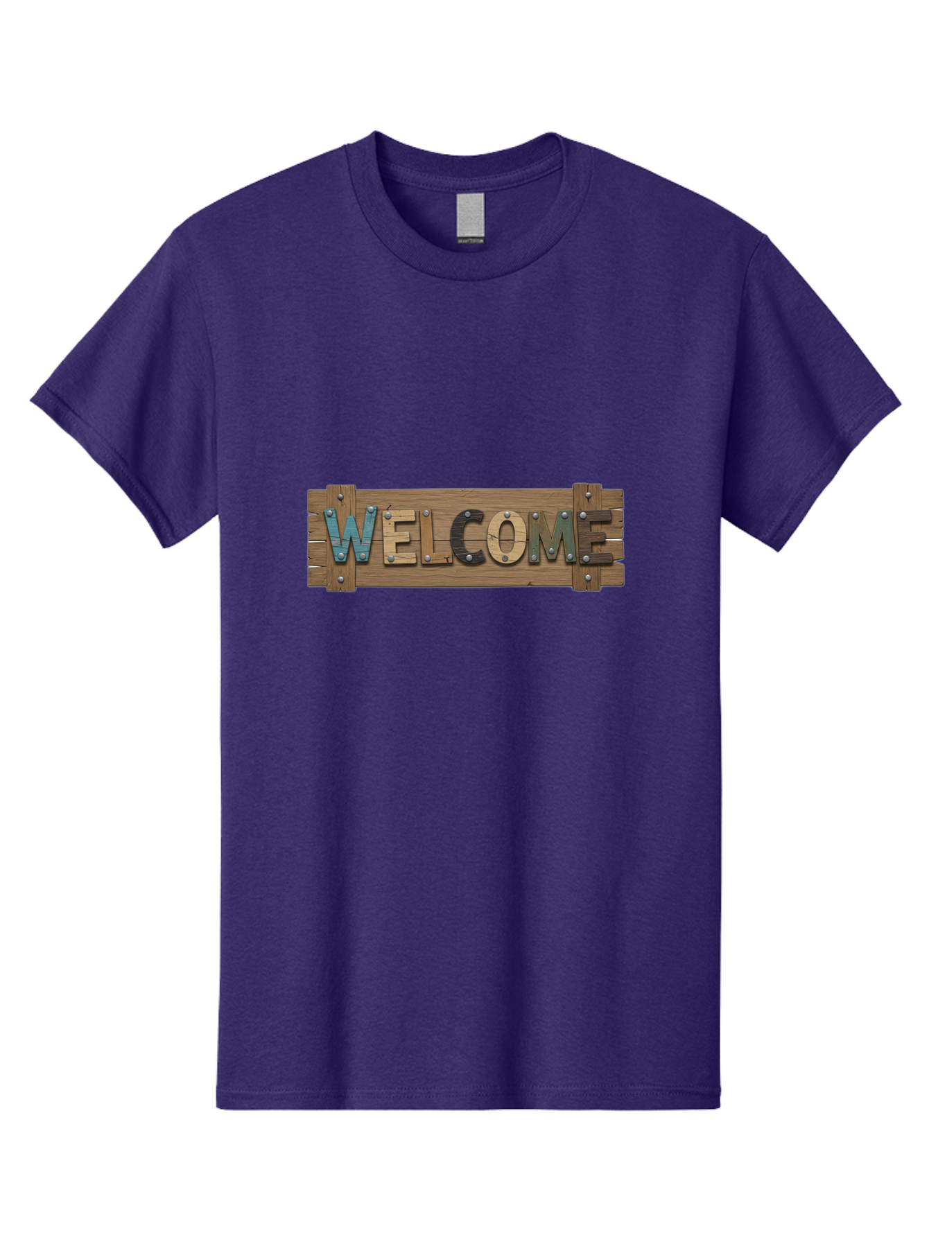 Welcome Men'S Graphic Tee, 100% Cotton, Comfortable Casual Summer Wear, Machine Washable, Wooden Welcome Sign, Rustic Design, Colorful Letters, Metal Rivets, Vintage Feel, Country Charm, Wooden Texture, Greeting Sign Bad910 8