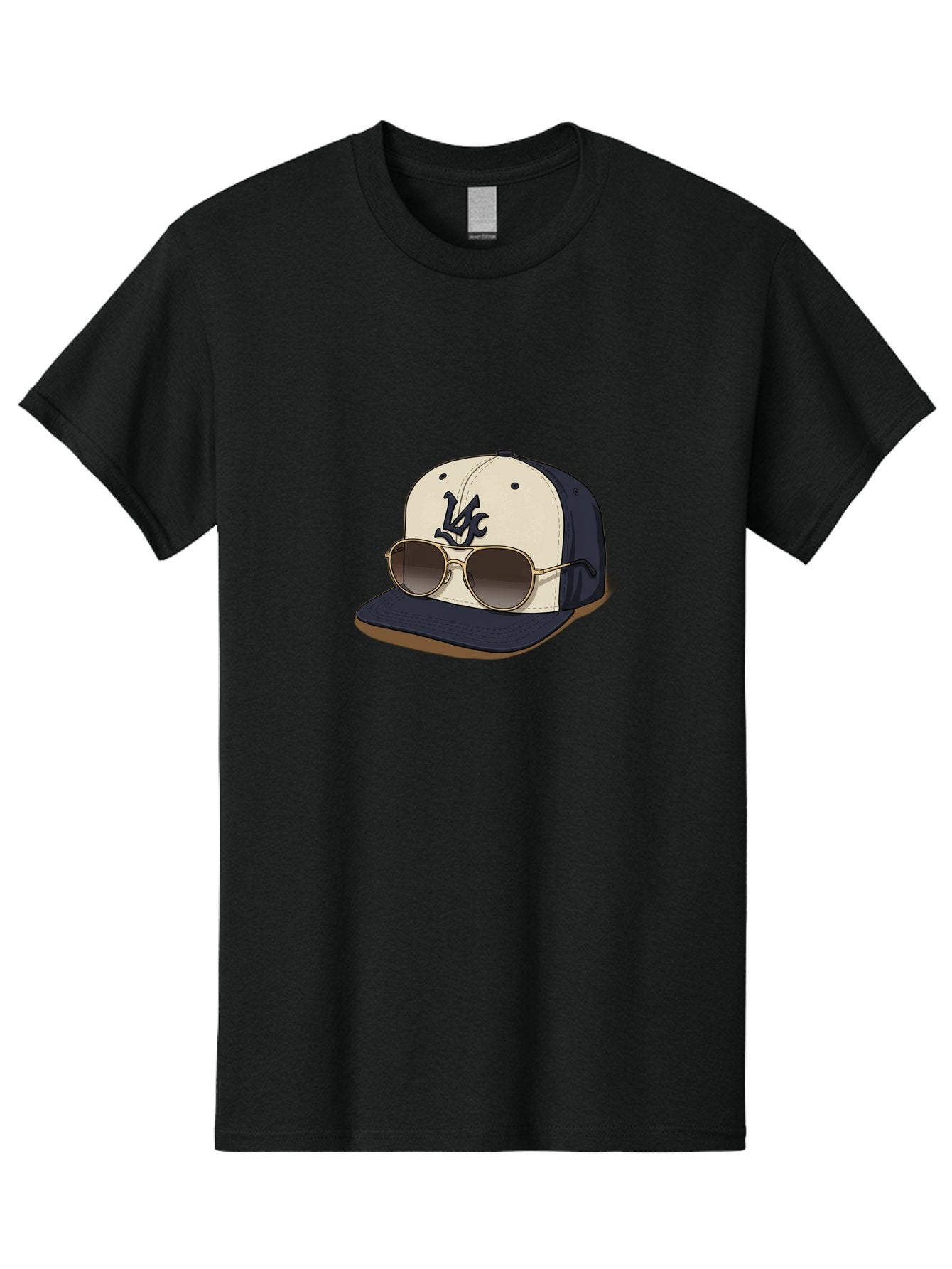 Wfc-Baseball-Cap Men'S Graphic Tee, 100% Cotton, Comfortable Casual Summer Wear, Machine Washable, Baseball Cap, Sunglasses, Gold Frames, Dark Lenses, Navy Blue, White Cap, Vc Logo, Stylish Accessories, Trendy Fashion, Casual Wear Bad911 4