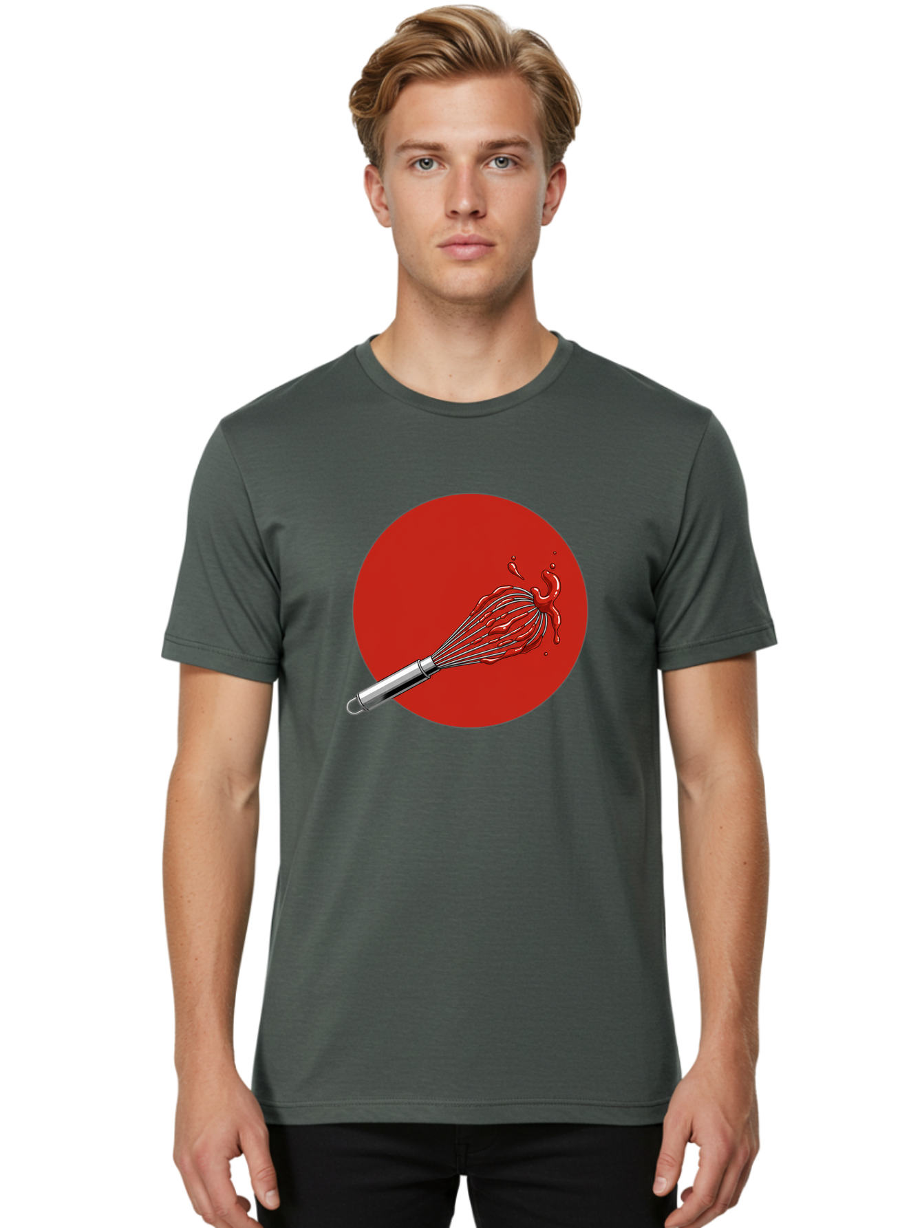 Whisk Men'S Graphic Tee, 100% Cotton, Comfortable Casual Summer Wear, Machine Washable, Kitchen Utensil, Silver Whisk, Cooking Tool, Red Sauce Splatter, Splattered Liquid, Messy Kitchen, Culinary Art Bad913 19