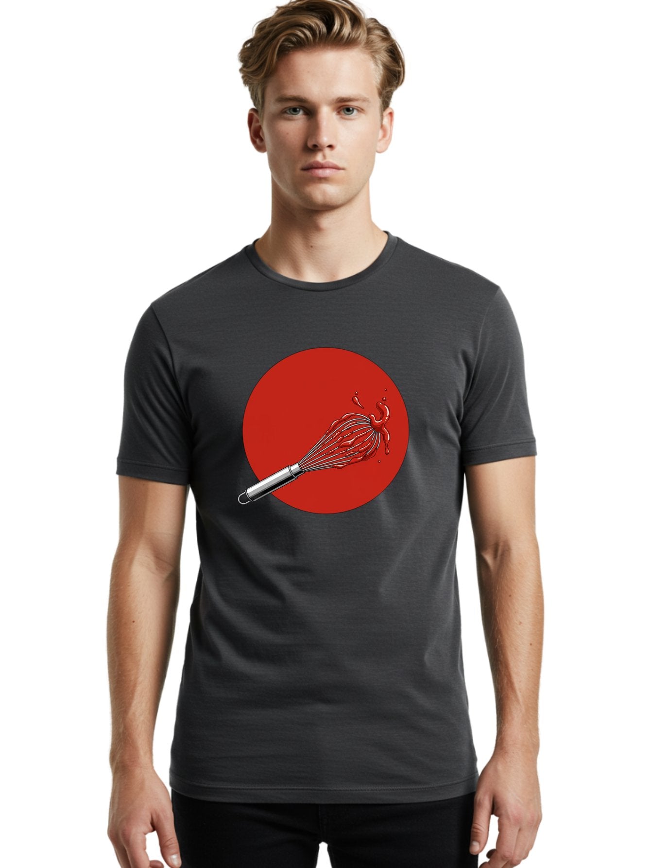 Whisk Men'S Graphic Tee, 100% Cotton, Comfortable Casual Summer Wear, Machine Washable, Kitchen Utensil, Silver Whisk, Cooking Tool, Red Sauce Splatter, Splattered Liquid, Messy Kitchen, Culinary Art Bad913 16
