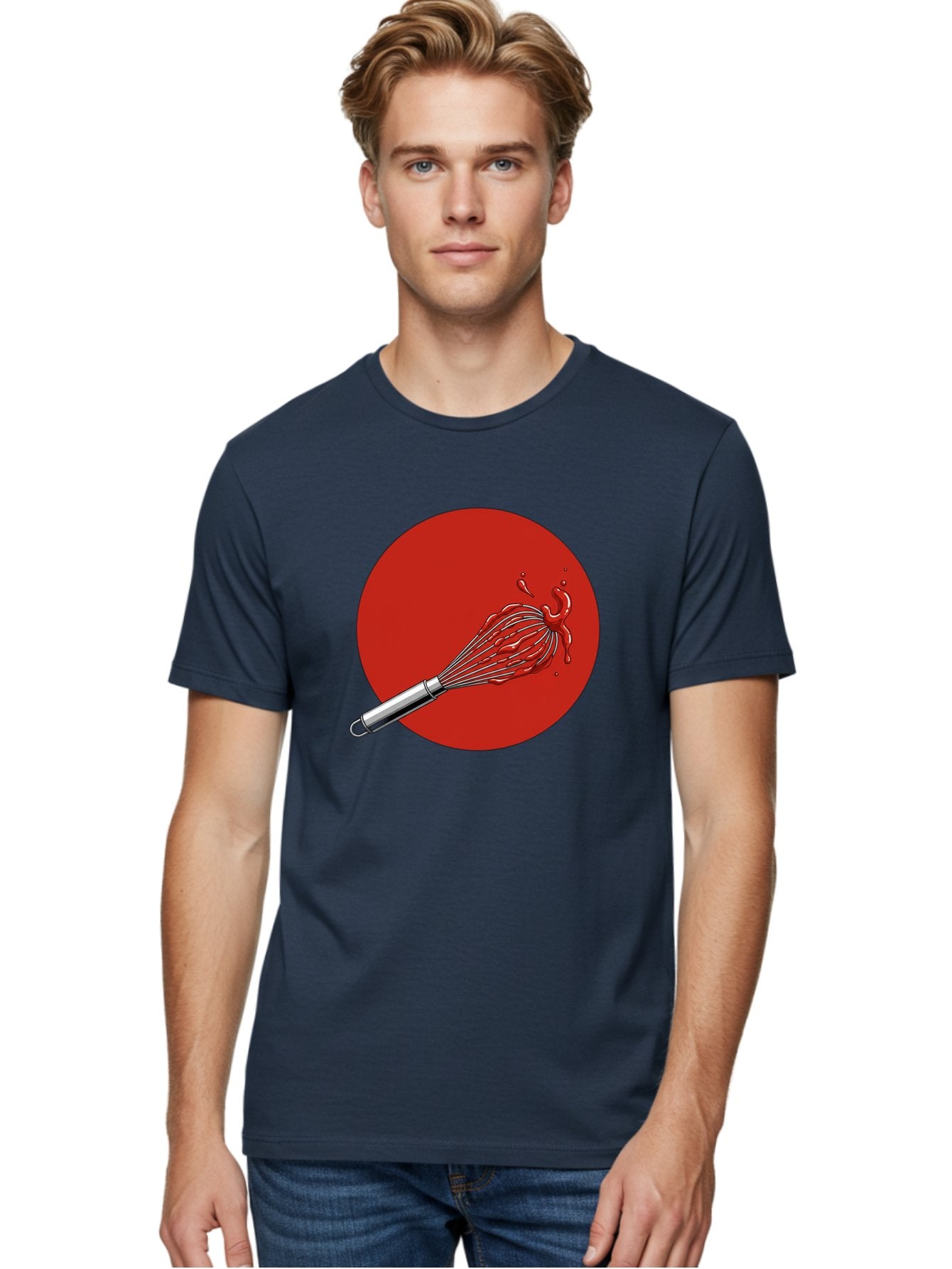Whisk Men'S Graphic Tee, 100% Cotton, Comfortable Casual Summer Wear, Machine Washable, Kitchen Utensil, Silver Whisk, Cooking Tool, Red Sauce Splatter, Splattered Liquid, Messy Kitchen, Culinary Art Bad913 28