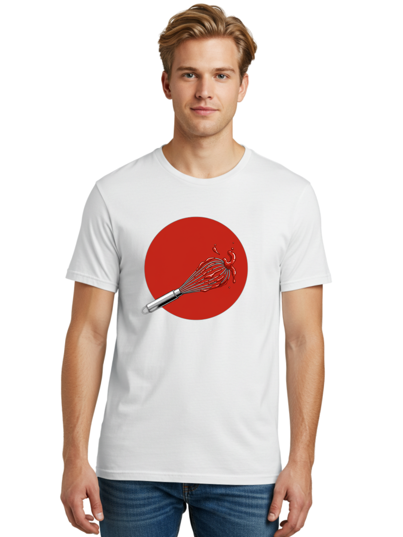 Whisk Men'S Graphic Tee, 100% Cotton, Comfortable Casual Summer Wear, Machine Washable, Kitchen Utensil, Silver Whisk, Cooking Tool, Red Sauce Splatter, Splattered Liquid, Messy Kitchen, Culinary Art Bad913 16