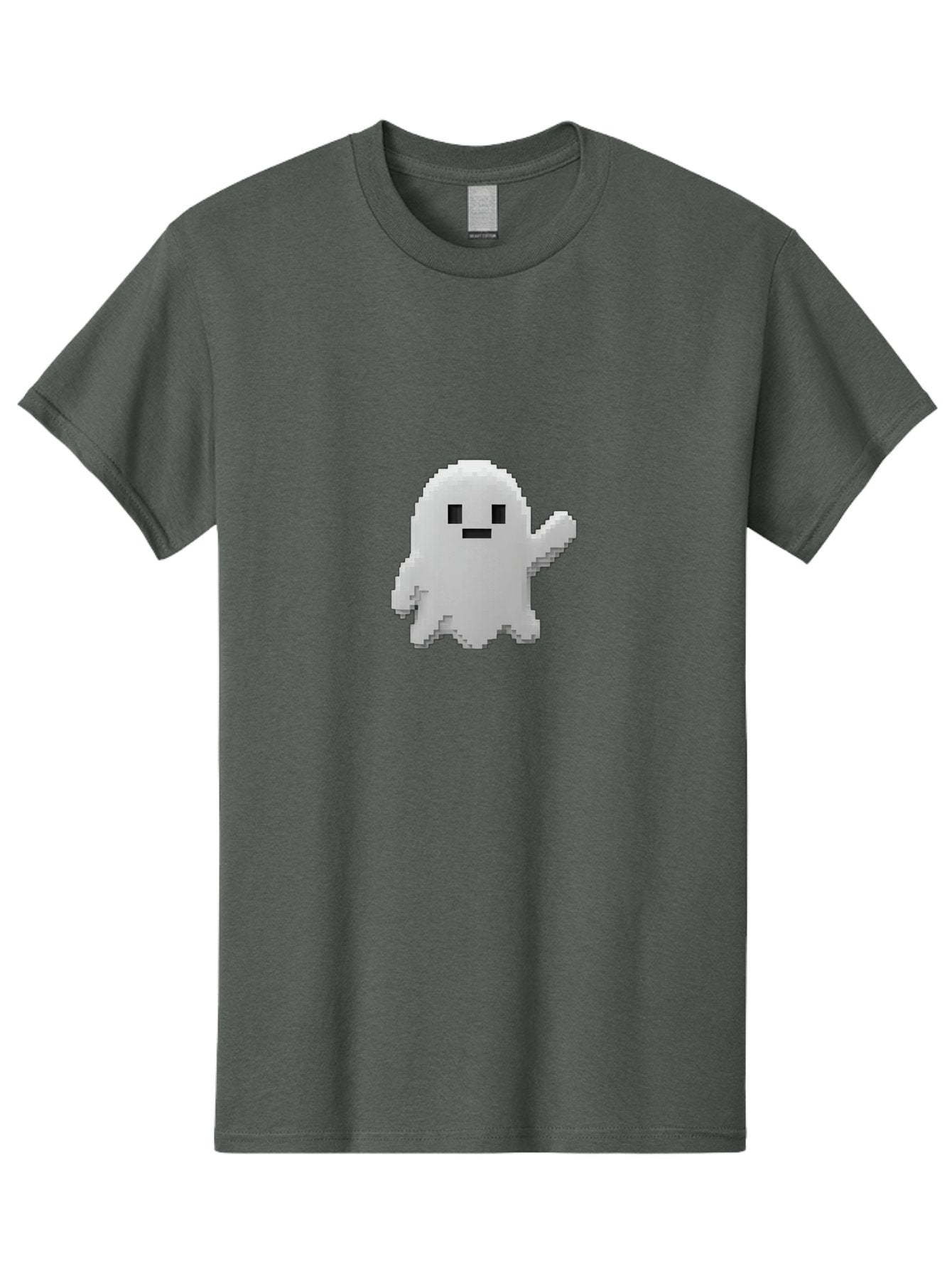 White-Ghost Men'S Graphic Tee, 100% Cotton, Comfortable Casual Summer Wear, Machine Washable, White Ghost Pixel Art, Friendly Ghost, Cute Character, Cartoon Style, Retro Video Game, Pixelated Graphics, Adorable Creature, Waving Ghost Bad914 5
