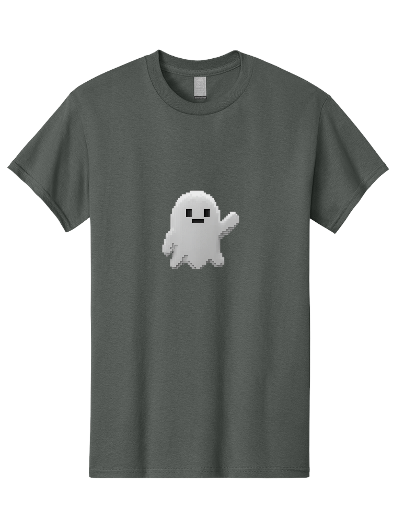 White-Ghost Men'S Graphic Tee, 100% Cotton, Comfortable Casual Summer Wear, Machine Washable, White Ghost Pixel Art, Friendly Ghost, Cute Character, Cartoon Style, Retro Video Game, Pixelated Graphics, Adorable Creature, Waving Ghost Bad914 8