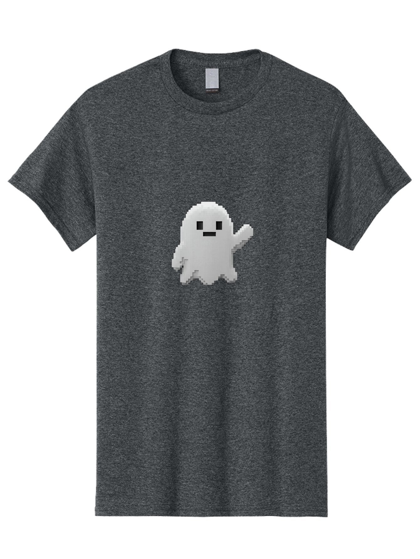 White-Ghost Men'S Graphic Tee, 100% Cotton, Comfortable Casual Summer Wear, Machine Washable, White Ghost Pixel Art, Friendly Ghost, Cute Character, Cartoon Style, Retro Video Game, Pixelated Graphics, Adorable Creature, Waving Ghost Bad914 7
