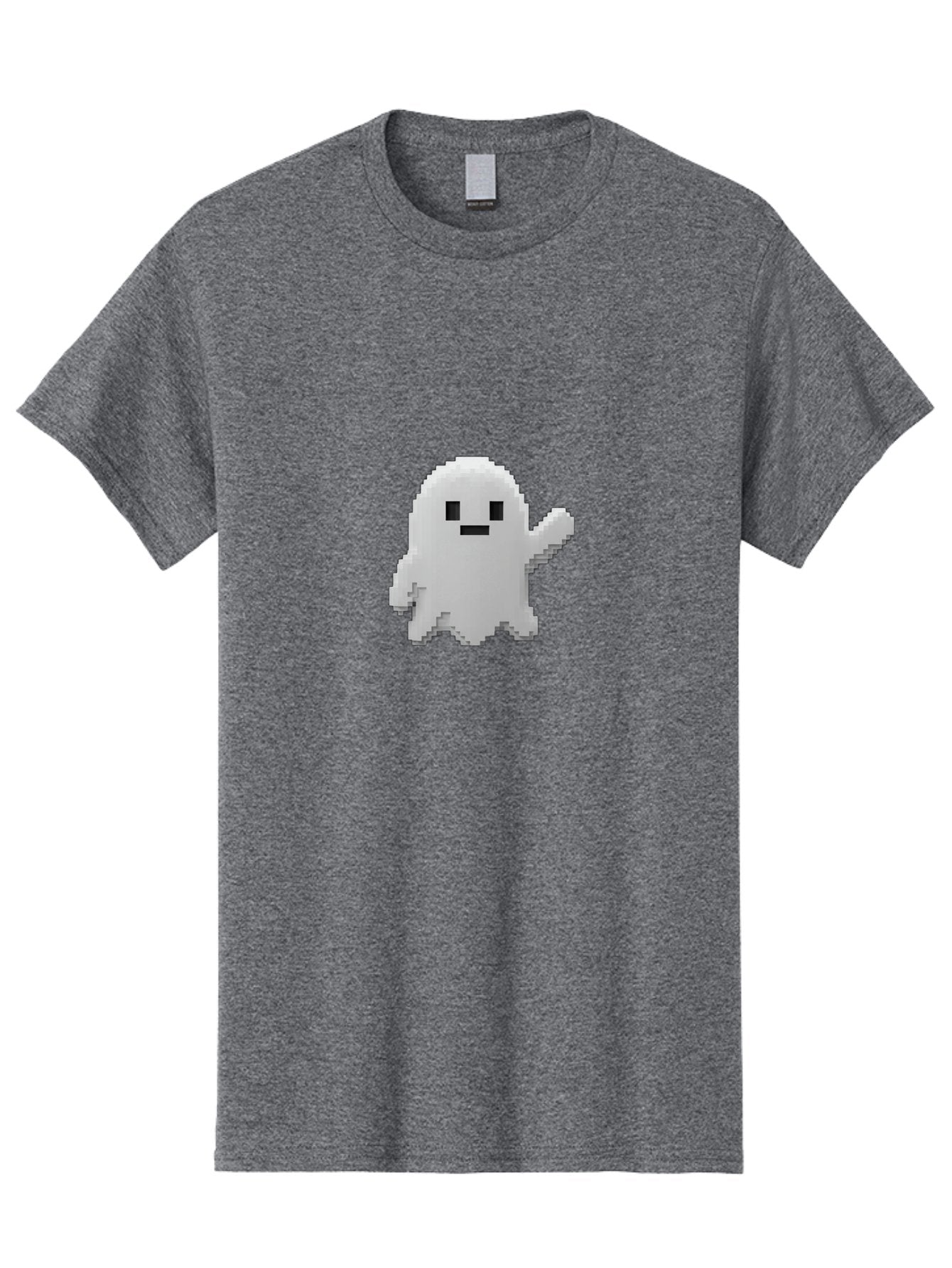 White-Ghost Men'S Graphic Tee, 100% Cotton, Comfortable Casual Summer Wear, Machine Washable, White Ghost Pixel Art, Friendly Ghost, Cute Character, Cartoon Style, Retro Video Game, Pixelated Graphics, Adorable Creature, Waving Ghost Bad914 8