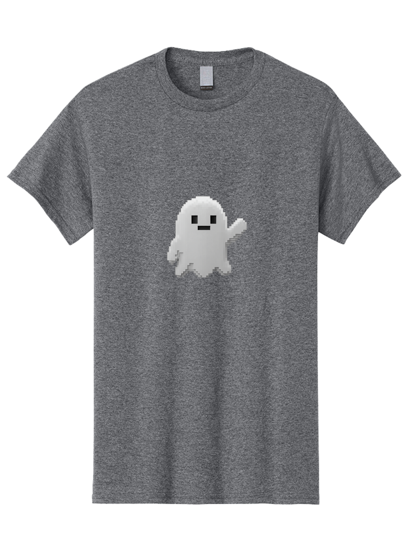White-Ghost Men'S Graphic Tee, 100% Cotton, Comfortable Casual Summer Wear, Machine Washable, White Ghost Pixel Art, Friendly Ghost, Cute Character, Cartoon Style, Retro Video Game, Pixelated Graphics, Adorable Creature, Waving Ghost Bad914 6