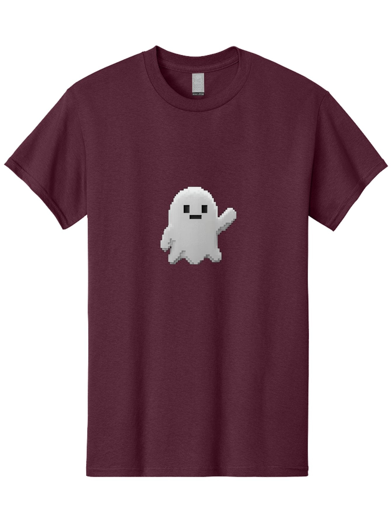 White-Ghost Men'S Graphic Tee, 100% Cotton, Comfortable Casual Summer Wear, Machine Washable, White Ghost Pixel Art, Friendly Ghost, Cute Character, Cartoon Style, Retro Video Game, Pixelated Graphics, Adorable Creature, Waving Ghost Bad914 11