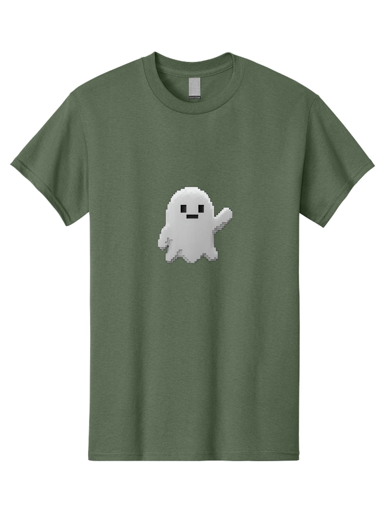 White-Ghost Men'S Graphic Tee, 100% Cotton, Comfortable Casual Summer Wear, Machine Washable, White Ghost Pixel Art, Friendly Ghost, Cute Character, Cartoon Style, Retro Video Game, Pixelated Graphics, Adorable Creature, Waving Ghost Bad914 6