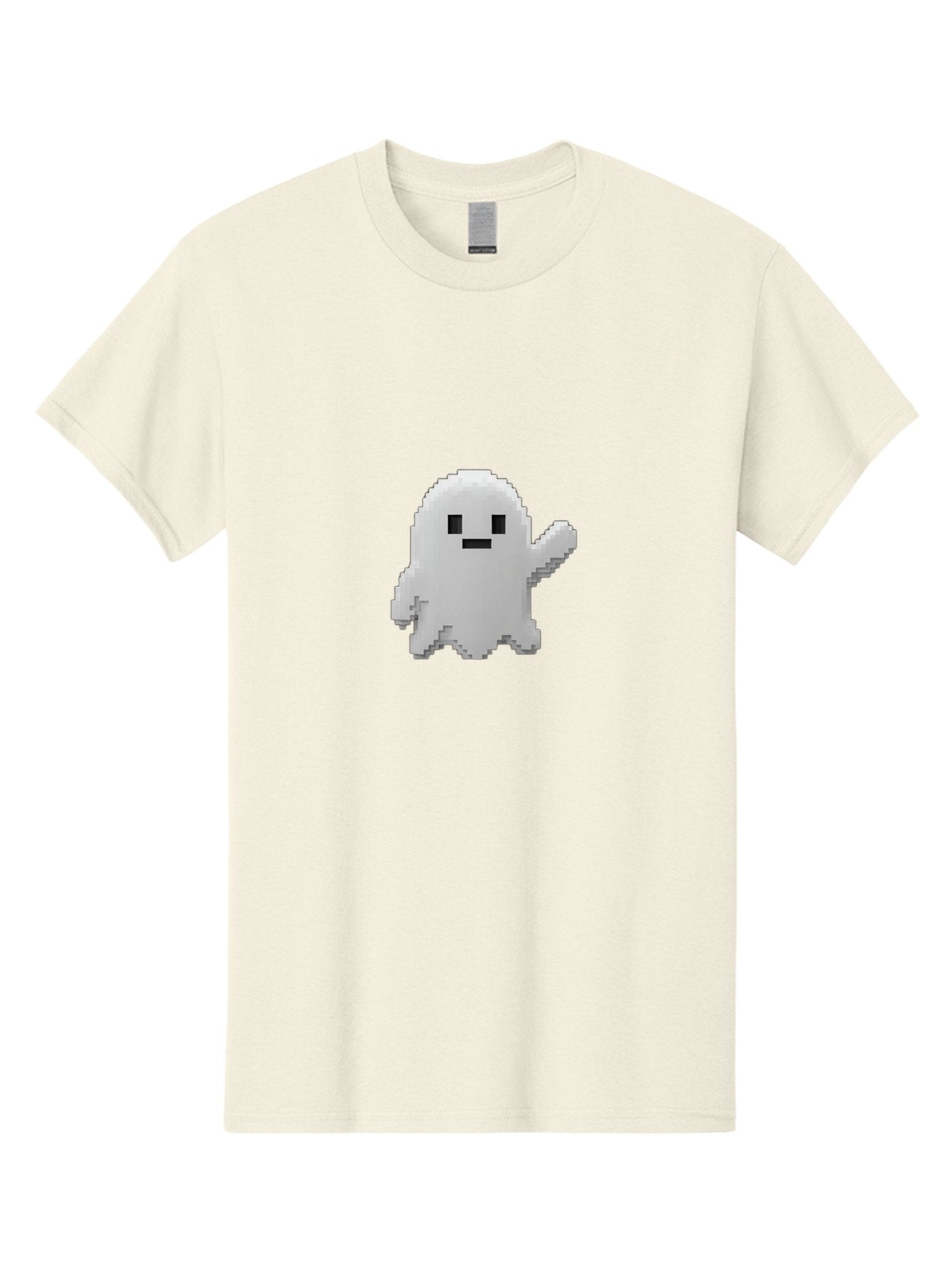 White-Ghost Men'S Graphic Tee, 100% Cotton, Comfortable Casual Summer Wear, Machine Washable, White Ghost Pixel Art, Friendly Ghost, Cute Character, Cartoon Style, Retro Video Game, Pixelated Graphics, Adorable Creature, Waving Ghost Bad914 3