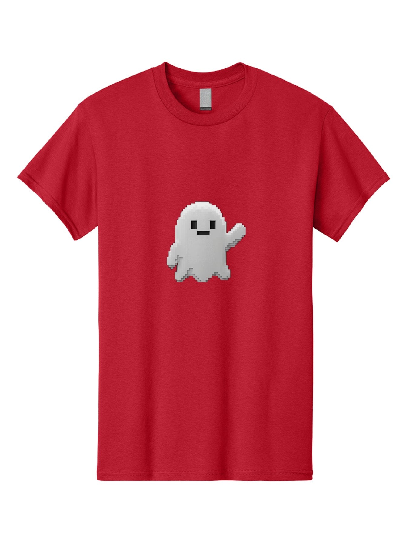 White-Ghost Men'S Graphic Tee, 100% Cotton, Comfortable Casual Summer Wear, Machine Washable, White Ghost Pixel Art, Friendly Ghost, Cute Character, Cartoon Style, Retro Video Game, Pixelated Graphics, Adorable Creature, Waving Ghost Bad914 9