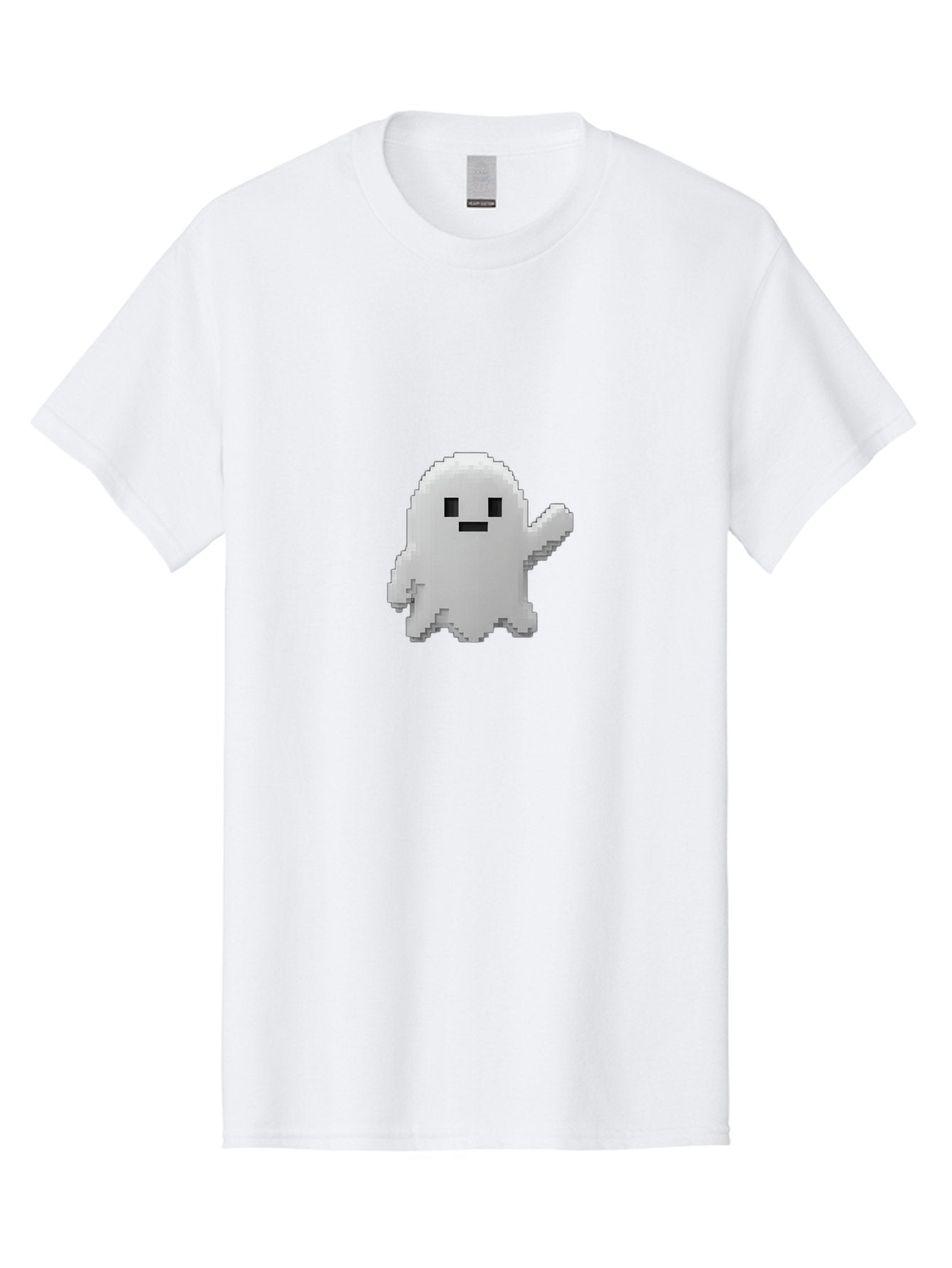 White-Ghost Men'S Graphic Tee, 100% Cotton, Comfortable Casual Summer Wear, Machine Washable, White Ghost Pixel Art, Friendly Ghost, Cute Character, Cartoon Style, Retro Video Game, Pixelated Graphics, Adorable Creature, Waving Ghost Bad914 13