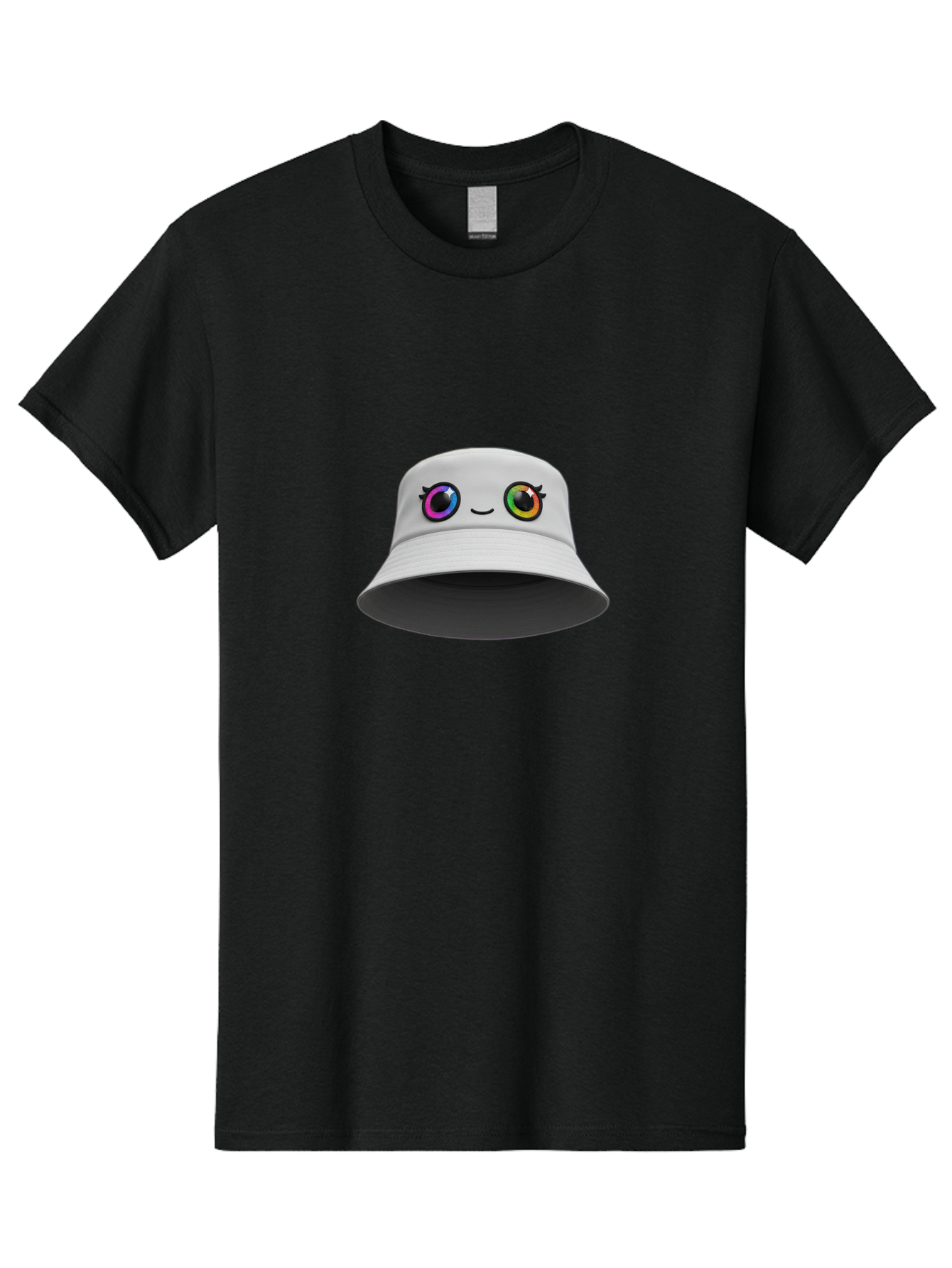 White-Hat-With-Eyes Men'S Graphic Tee, 100% Cotton, Comfortable Casual Summer Wear, Machine Washable, Bucket Hat, Cartoon Eyes, Rainbow Colors, Kawaii Fashion, Colorful Accessories, Streetwear, Hat Design, Smiley Face Bad915 11