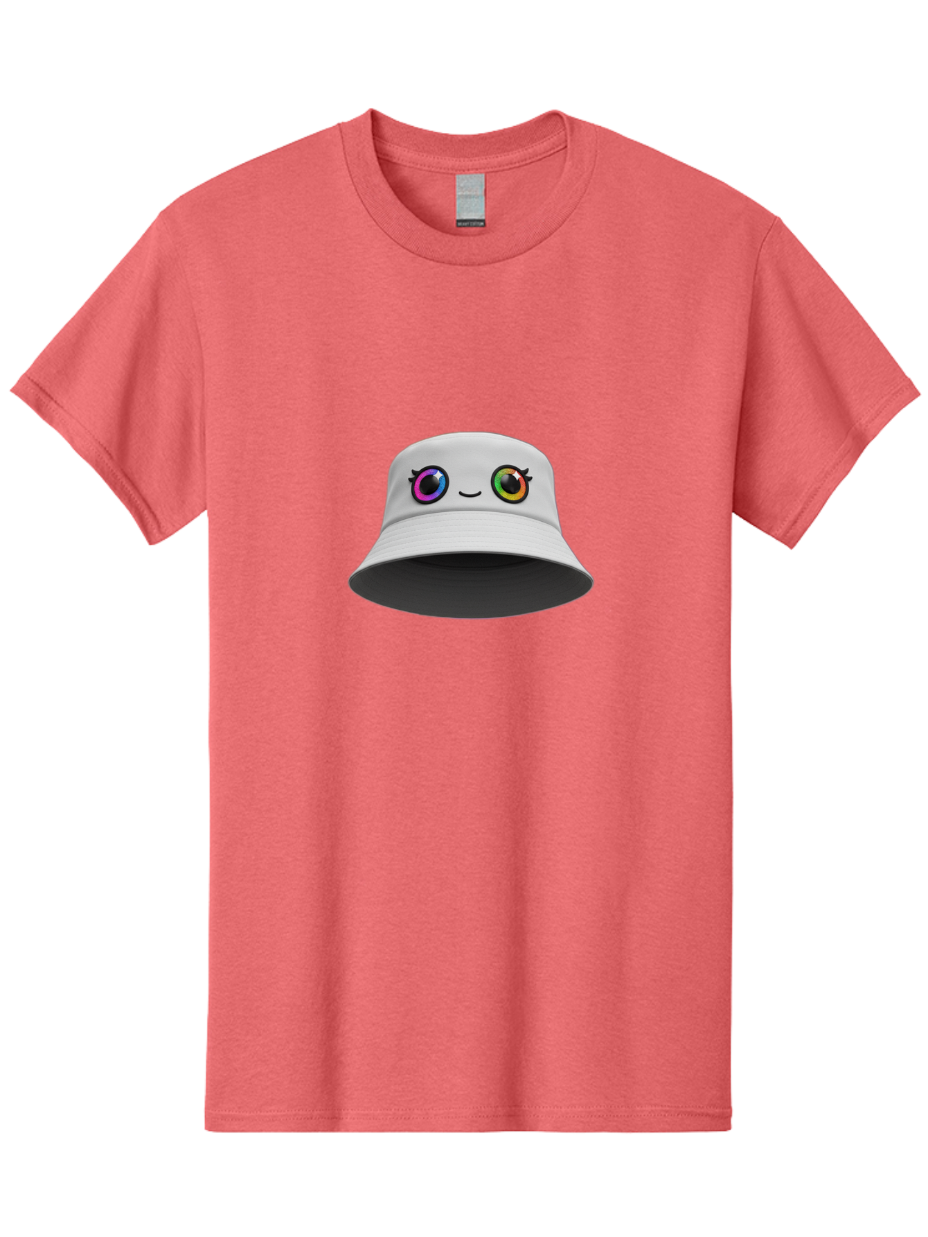 White-Hat-With-Eyes Men'S Graphic Tee, 100% Cotton, Comfortable Casual Summer Wear, Machine Washable, Bucket Hat, Cartoon Eyes, Rainbow Colors, Kawaii Fashion, Colorful Accessories, Streetwear, Hat Design, Smiley Face Bad915 7