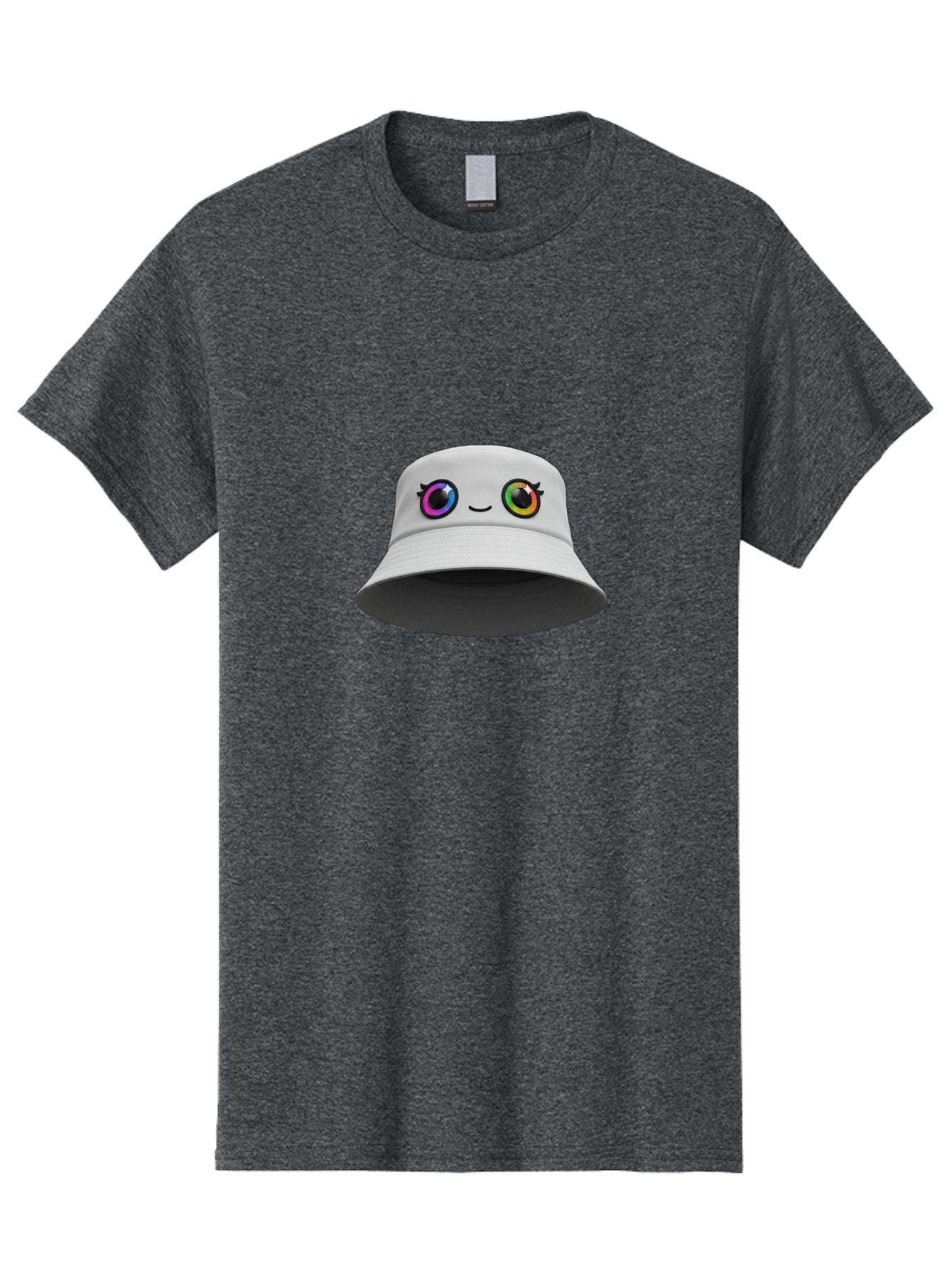 White-Hat-With-Eyes Men'S Graphic Tee, 100% Cotton, Comfortable Casual Summer Wear, Machine Washable, Bucket Hat, Cartoon Eyes, Rainbow Colors, Kawaii Fashion, Colorful Accessories, Streetwear, Hat Design, Smiley Face Bad915 14