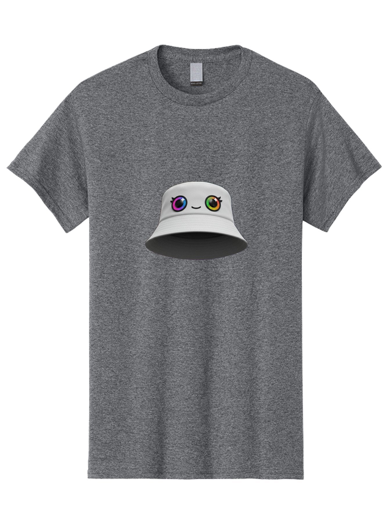 White-Hat-With-Eyes Men'S Graphic Tee, 100% Cotton, Comfortable Casual Summer Wear, Machine Washable, Bucket Hat, Cartoon Eyes, Rainbow Colors, Kawaii Fashion, Colorful Accessories, Streetwear, Hat Design, Smiley Face Bad915 4