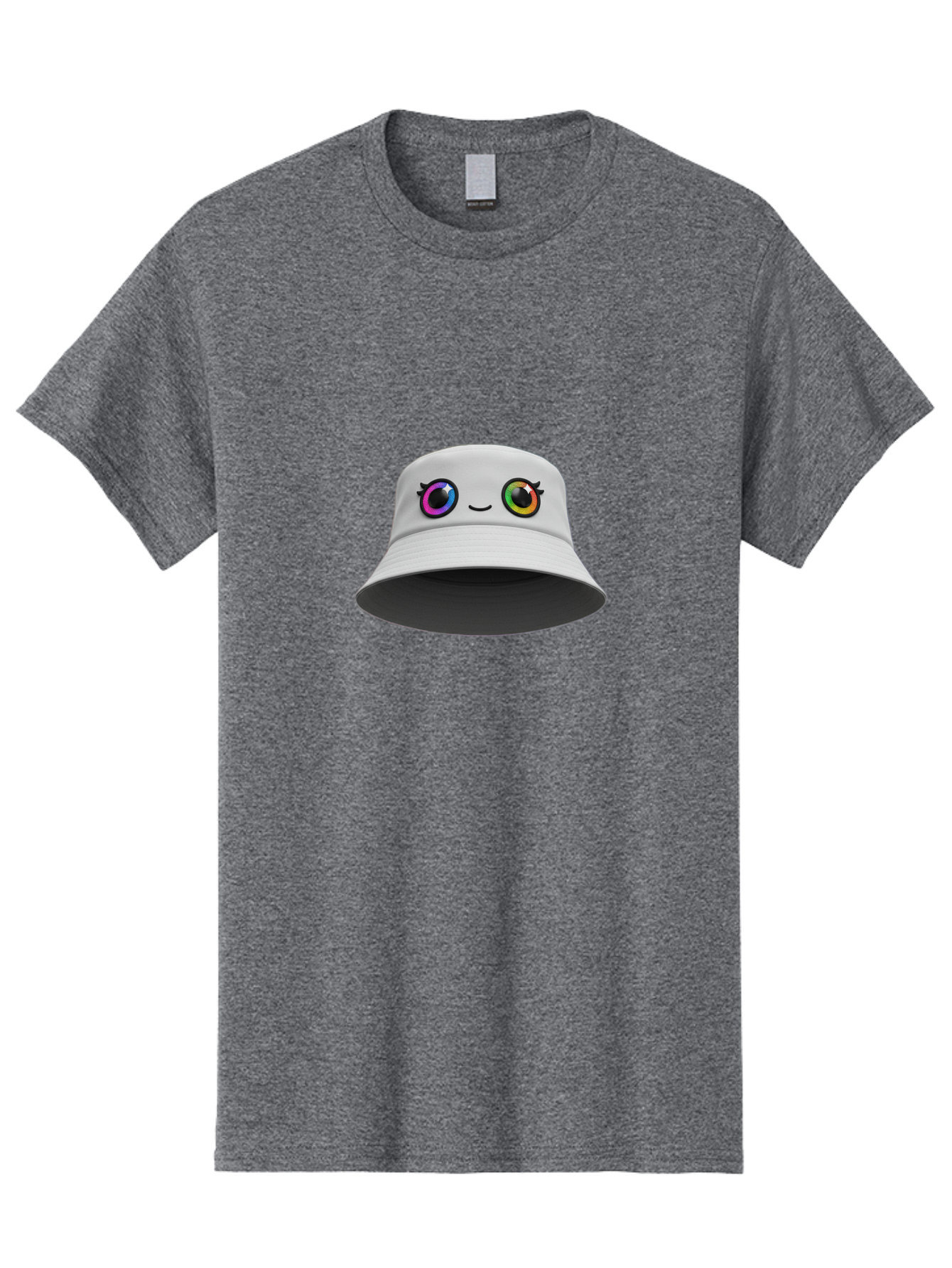 White-Hat-With-Eyes Men'S Graphic Tee, 100% Cotton, Comfortable Casual Summer Wear, Machine Washable, Bucket Hat, Cartoon Eyes, Rainbow Colors, Kawaii Fashion, Colorful Accessories, Streetwear, Hat Design, Smiley Face Bad915 12