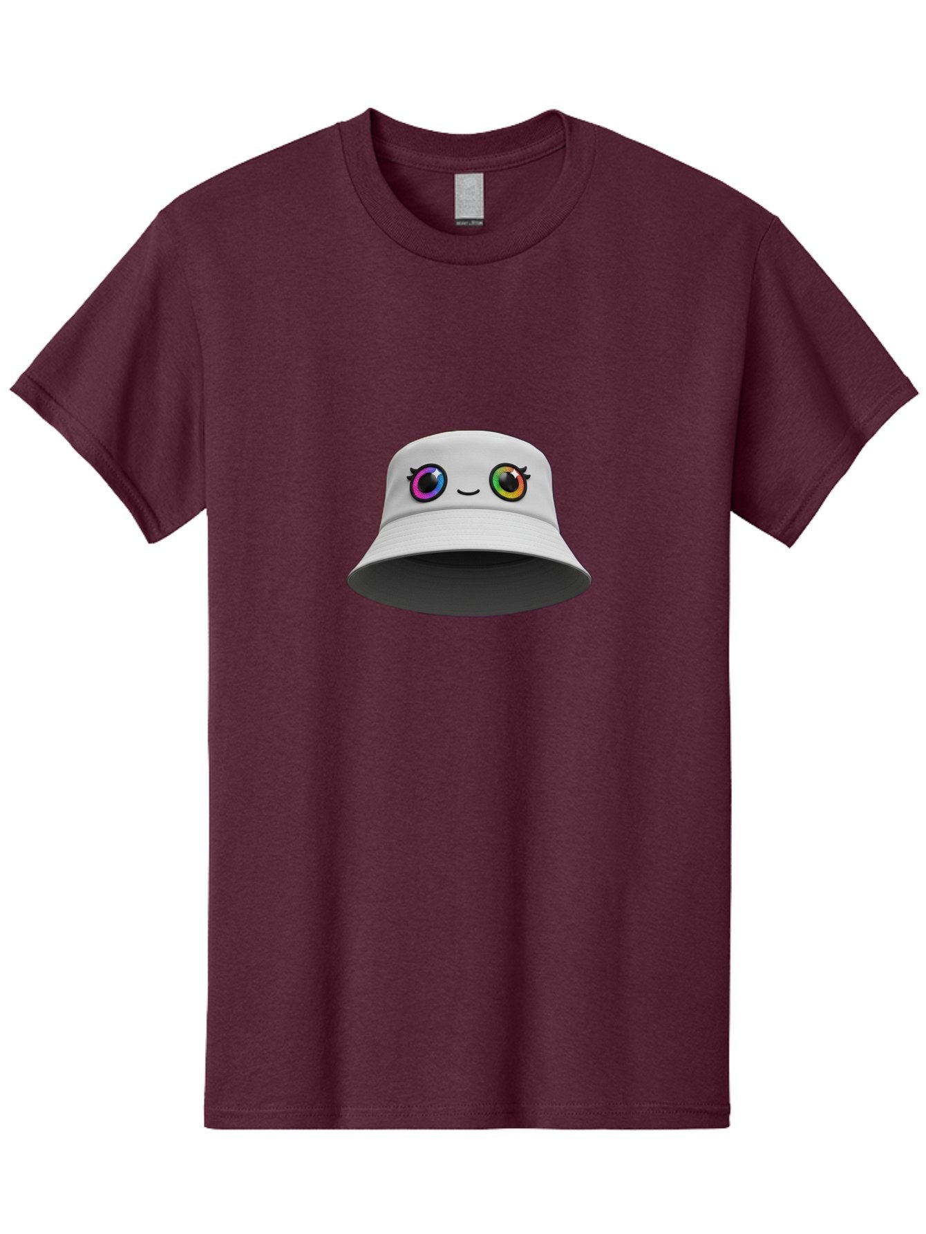 White-Hat-With-Eyes Men'S Graphic Tee, 100% Cotton, Comfortable Casual Summer Wear, Machine Washable, Bucket Hat, Cartoon Eyes, Rainbow Colors, Kawaii Fashion, Colorful Accessories, Streetwear, Hat Design, Smiley Face Bad915 3