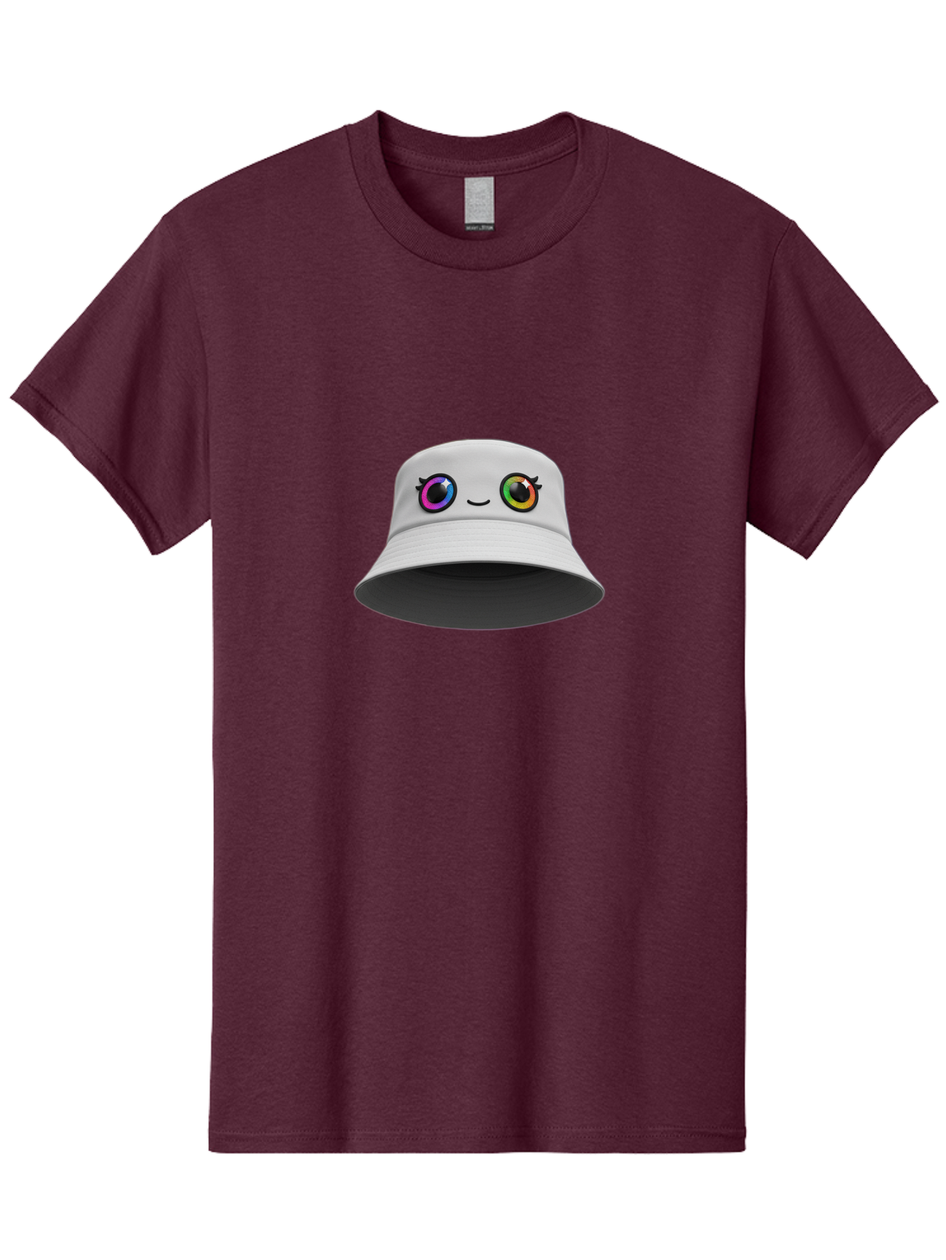 White-Hat-With-Eyes Men'S Graphic Tee, 100% Cotton, Comfortable Casual Summer Wear, Machine Washable, Bucket Hat, Cartoon Eyes, Rainbow Colors, Kawaii Fashion, Colorful Accessories, Streetwear, Hat Design, Smiley Face Bad915 9