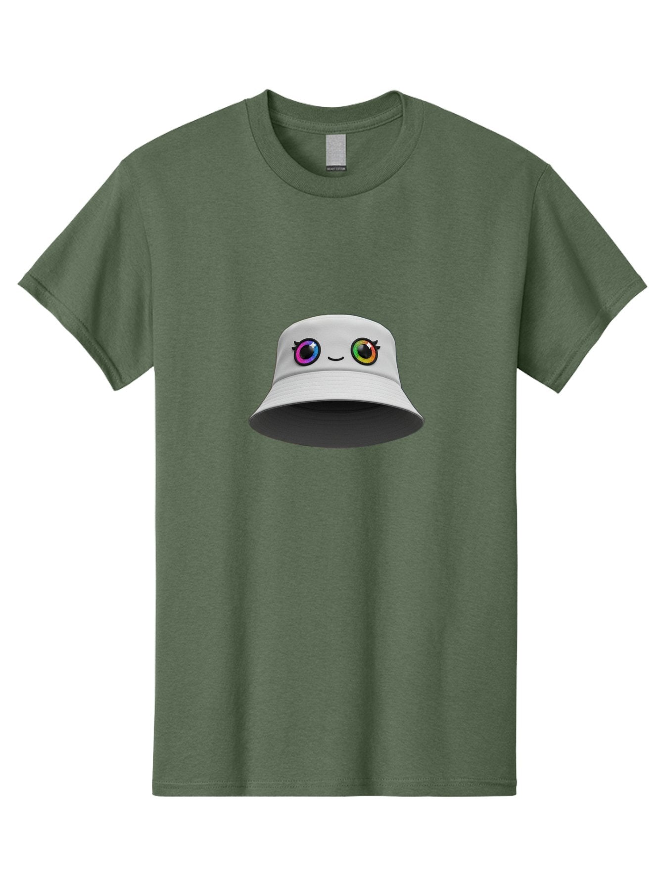 White-Hat-With-Eyes Men'S Graphic Tee, 100% Cotton, Comfortable Casual Summer Wear, Machine Washable, Bucket Hat, Cartoon Eyes, Rainbow Colors, Kawaii Fashion, Colorful Accessories, Streetwear, Hat Design, Smiley Face Bad915 11
