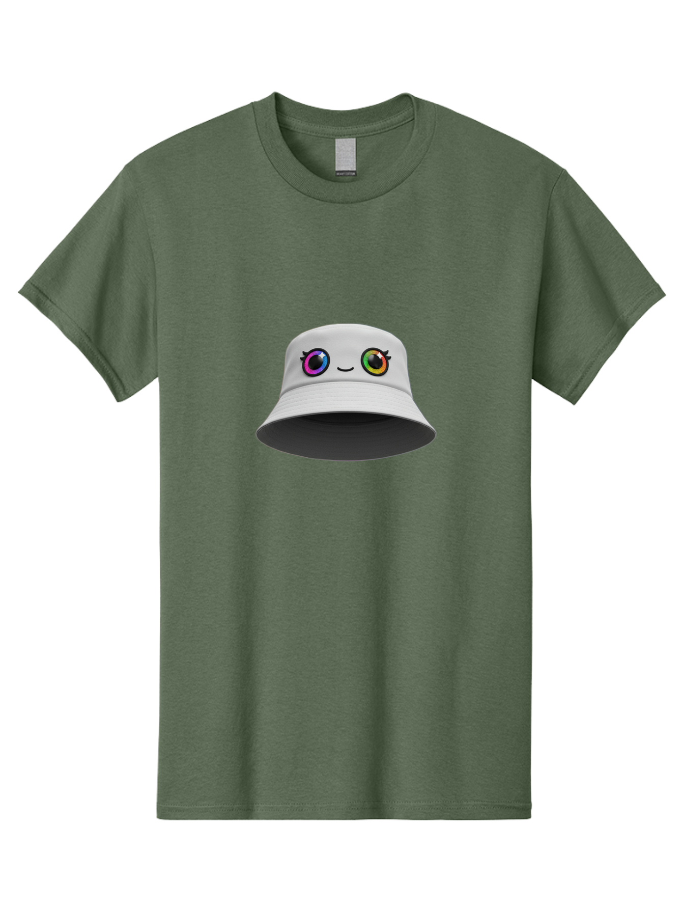 White-Hat-With-Eyes Men'S Graphic Tee, 100% Cotton, Comfortable Casual Summer Wear, Machine Washable, Bucket Hat, Cartoon Eyes, Rainbow Colors, Kawaii Fashion, Colorful Accessories, Streetwear, Hat Design, Smiley Face Bad915 4