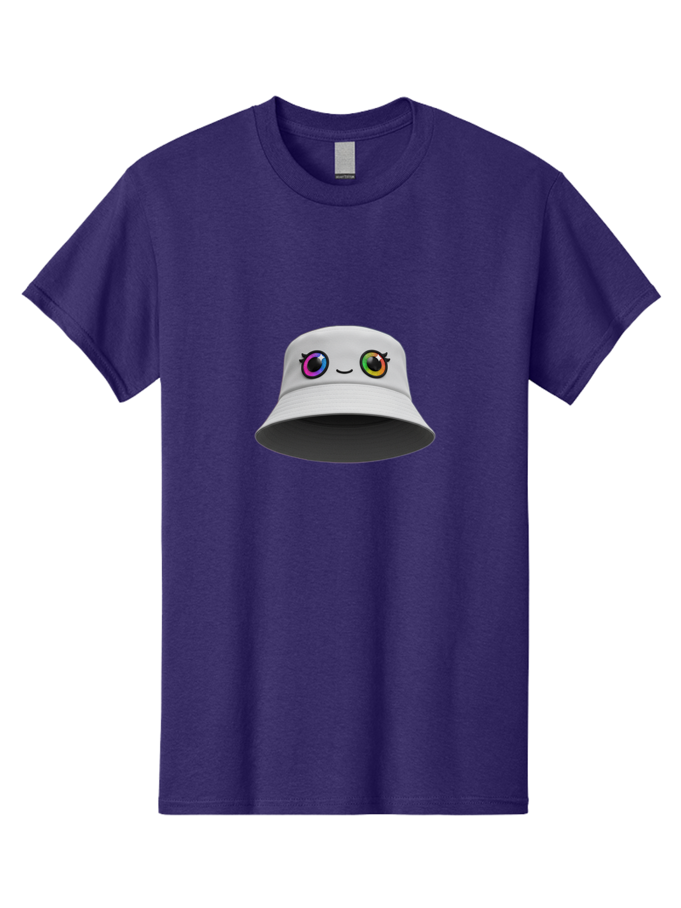 White-Hat-With-Eyes Men'S Graphic Tee, 100% Cotton, Comfortable Casual Summer Wear, Machine Washable, Bucket Hat, Cartoon Eyes, Rainbow Colors, Kawaii Fashion, Colorful Accessories, Streetwear, Hat Design, Smiley Face Bad915 5