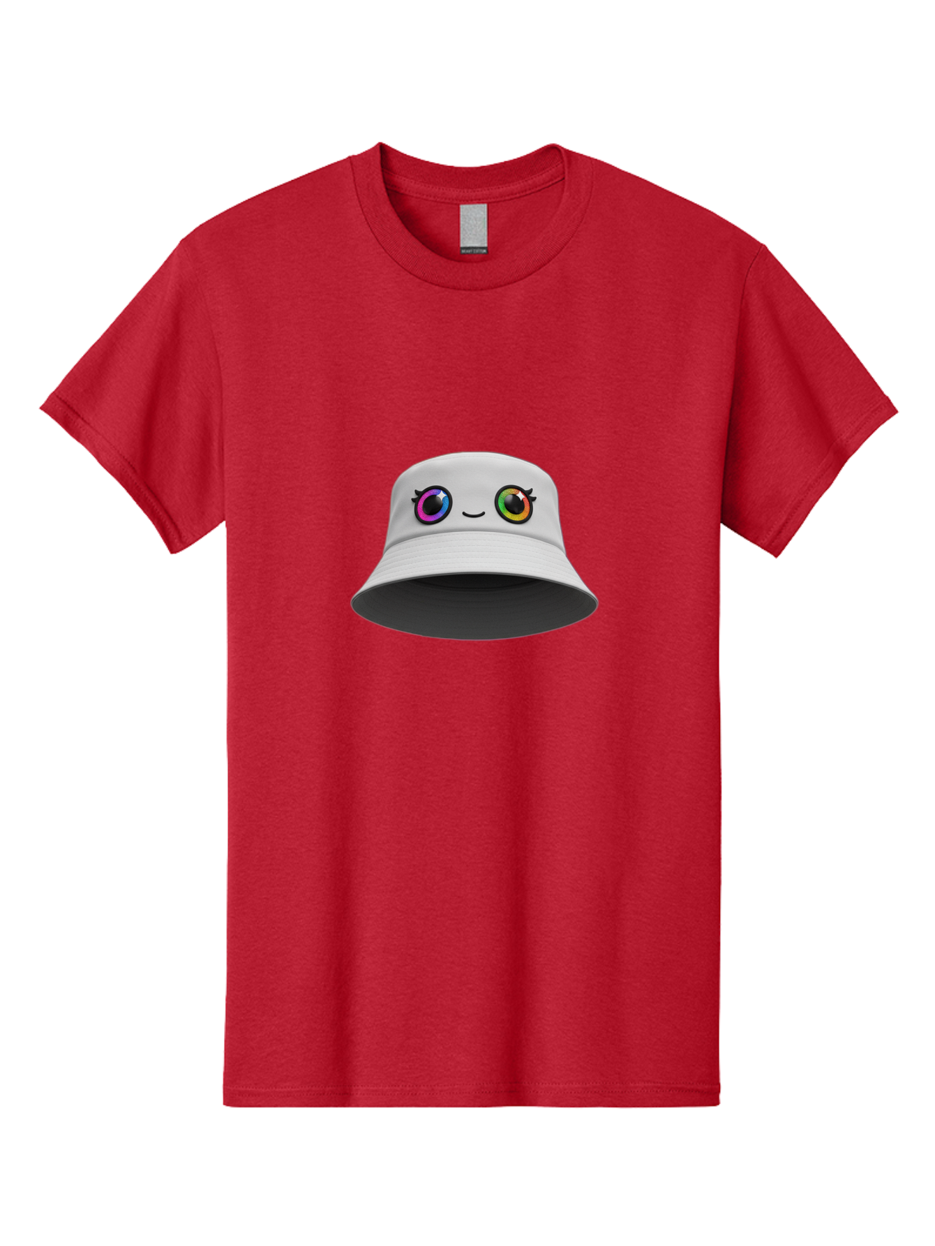 White-Hat-With-Eyes Men'S Graphic Tee, 100% Cotton, Comfortable Casual Summer Wear, Machine Washable, Bucket Hat, Cartoon Eyes, Rainbow Colors, Kawaii Fashion, Colorful Accessories, Streetwear, Hat Design, Smiley Face Bad915 14