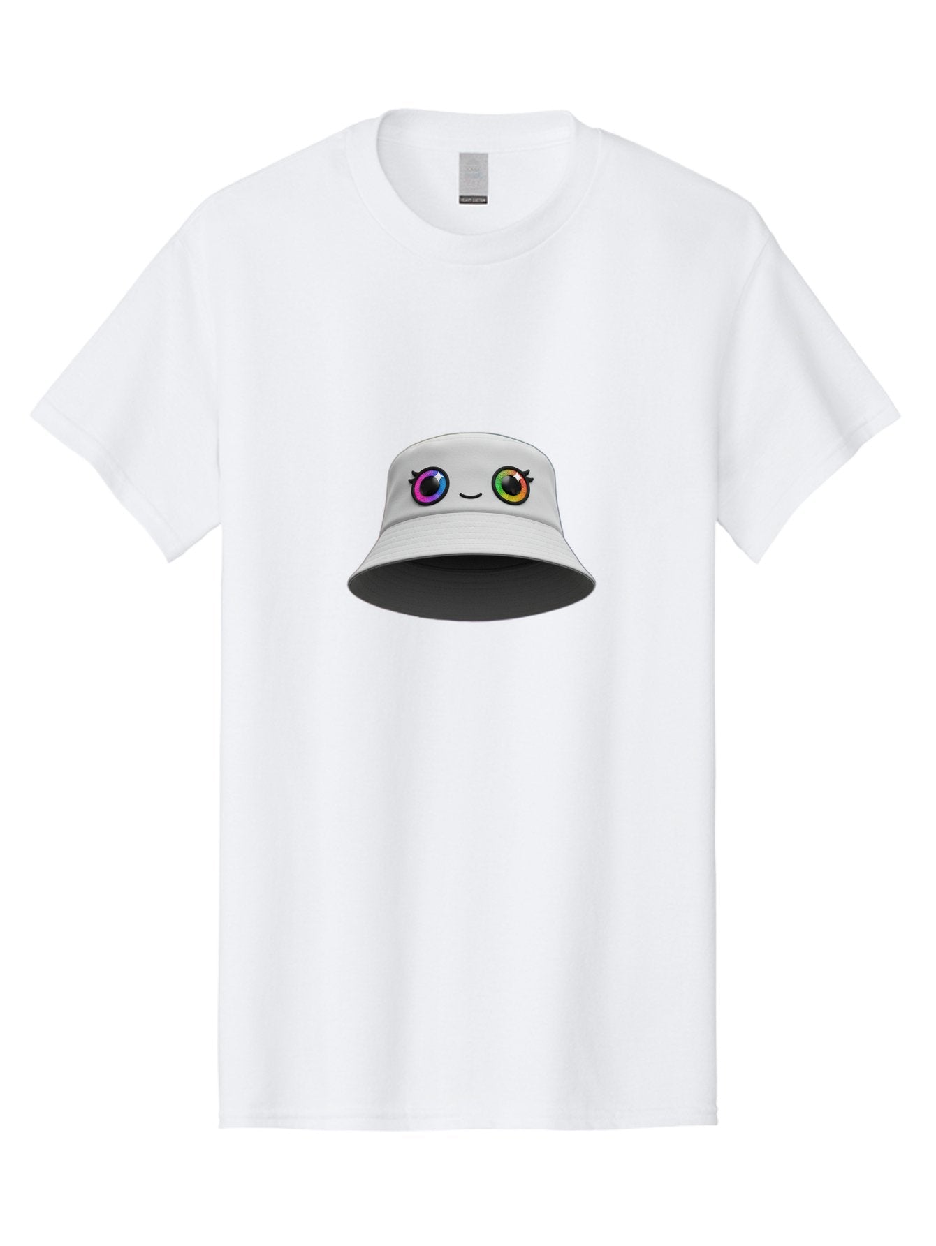 White-Hat-With-Eyes Men'S Graphic Tee, 100% Cotton, Comfortable Casual Summer Wear, Machine Washable, Bucket Hat, Cartoon Eyes, Rainbow Colors, Kawaii Fashion, Colorful Accessories, Streetwear, Hat Design, Smiley Face Bad915 8