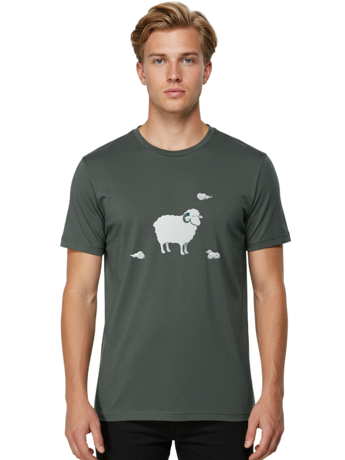White-Ram-And-Snails Men'S Graphic Tee, 100% Cotton, Comfortable Casual Summer Wear, Machine Washable, Sheep With Snails, Snails On Sheep, Farm Animals, Garden Pests, Slow Moving Creatures, White Sheep Bad916 16