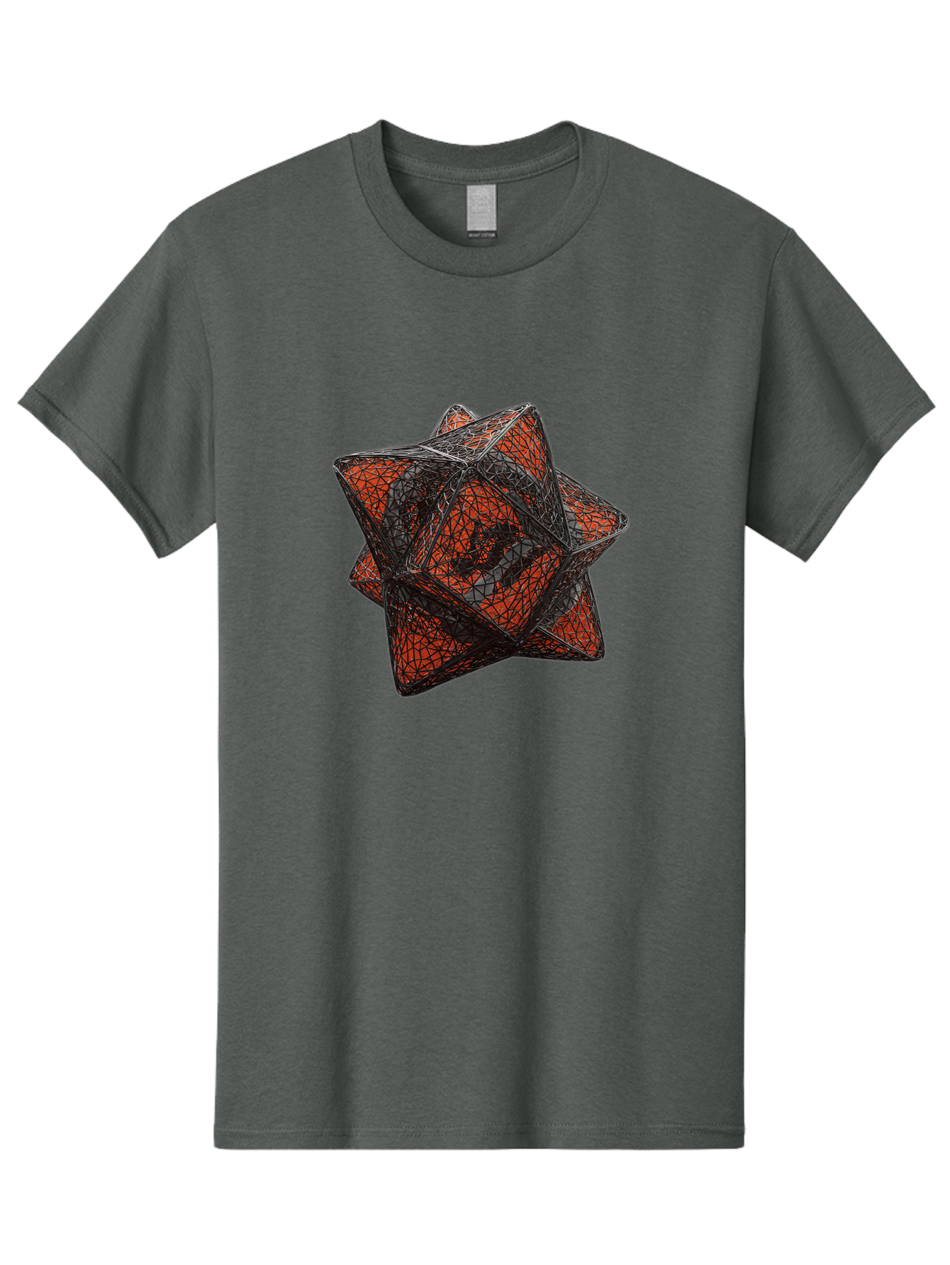 Wireframe-Star Men'S Graphic Tee, 100% Cotton, Comfortable Casual Summer Wear, Machine Washable, Geometric Star Shape, Complex 3D Structure, Red And Black Geometric Pattern, Intricate Angular Design, Polygon Mesh Art Bad917 9