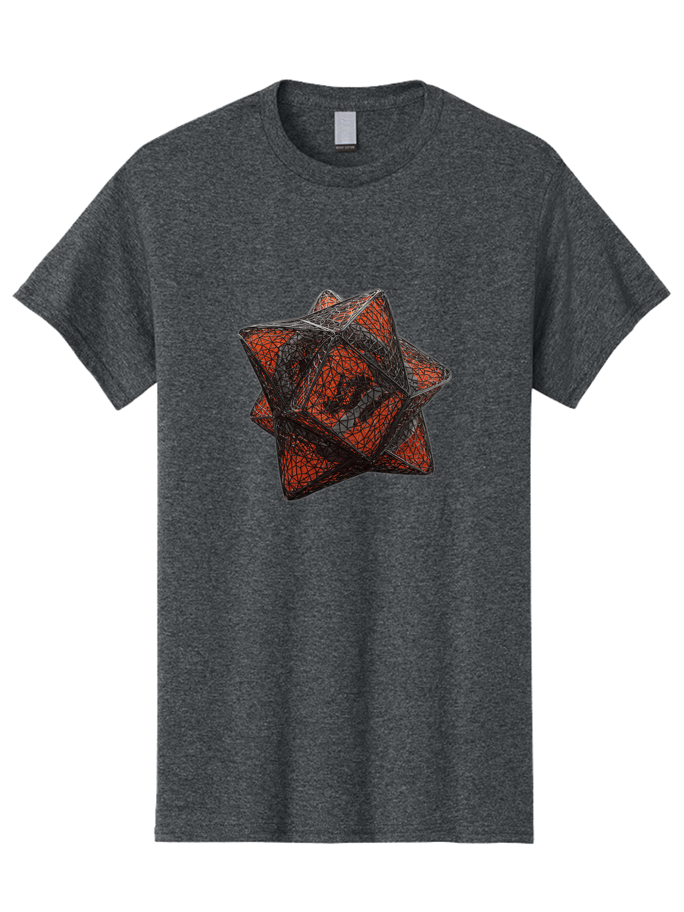 Wireframe-Star Men'S Graphic Tee, 100% Cotton, Comfortable Casual Summer Wear, Machine Washable, Geometric Star Shape, Complex 3D Structure, Red And Black Geometric Pattern, Intricate Angular Design, Polygon Mesh Art Bad917 5