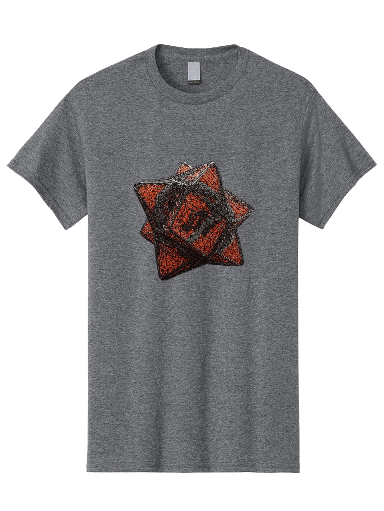 Wireframe-Star Men'S Graphic Tee, 100% Cotton, Comfortable Casual Summer Wear, Machine Washable, Geometric Star Shape, Complex 3D Structure, Red And Black Geometric Pattern, Intricate Angular Design, Polygon Mesh Art Bad917 6