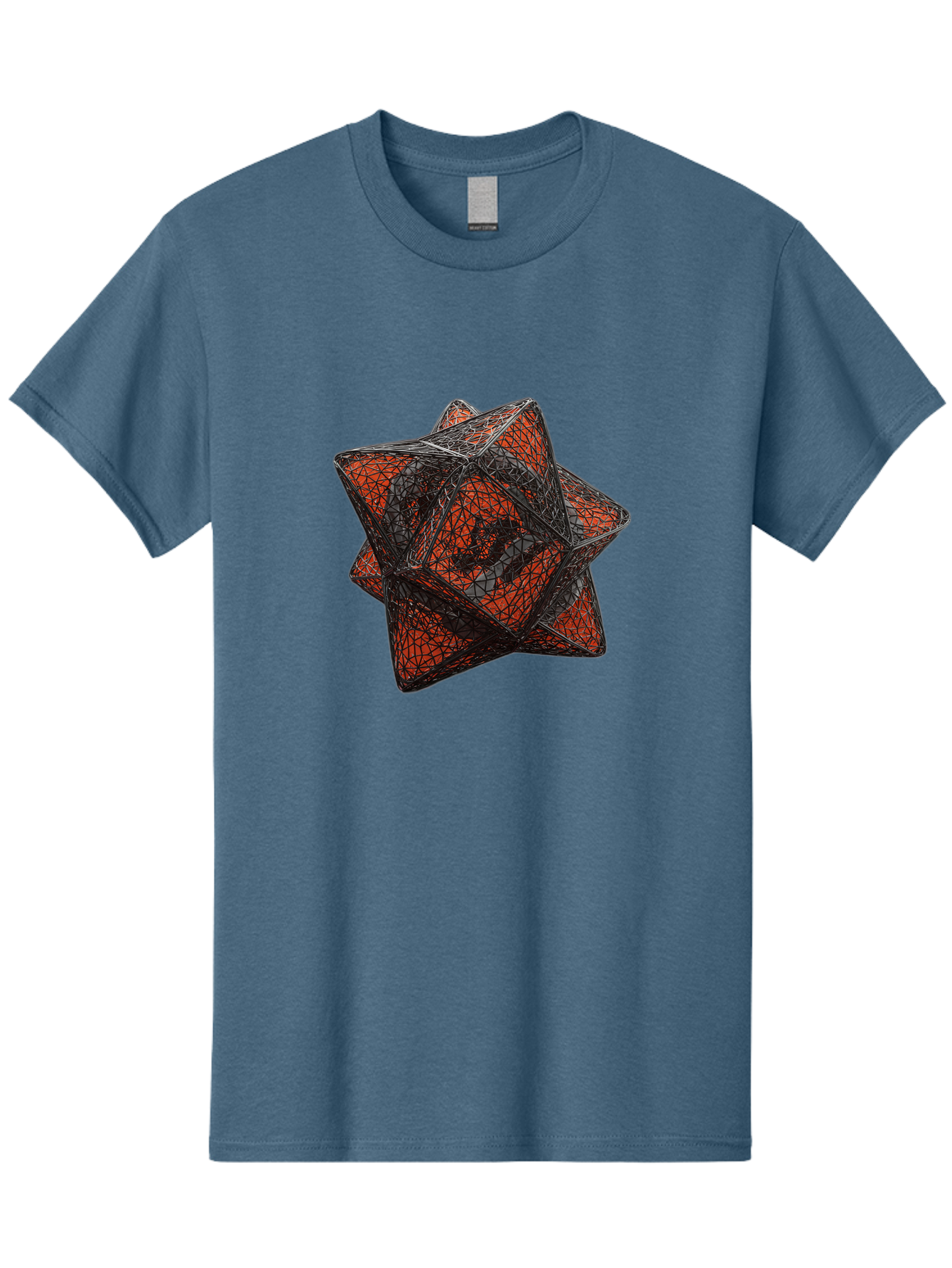 Wireframe-Star Men'S Graphic Tee, 100% Cotton, Comfortable Casual Summer Wear, Machine Washable, Geometric Star Shape, Complex 3D Structure, Red And Black Geometric Pattern, Intricate Angular Design, Polygon Mesh Art Bad917 10