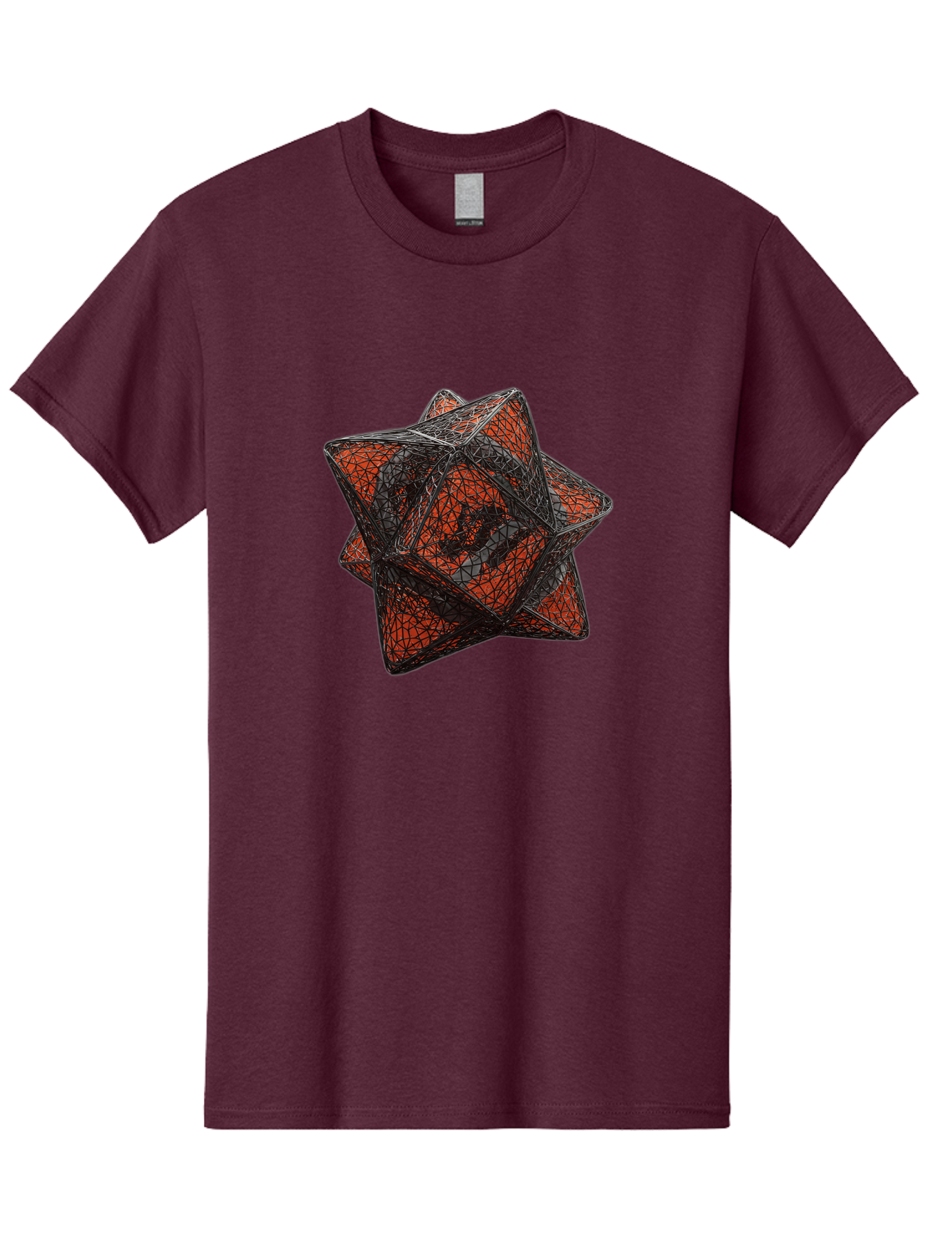 Wireframe-Star Men'S Graphic Tee, 100% Cotton, Comfortable Casual Summer Wear, Machine Washable, Geometric Star Shape, Complex 3D Structure, Red And Black Geometric Pattern, Intricate Angular Design, Polygon Mesh Art Bad917