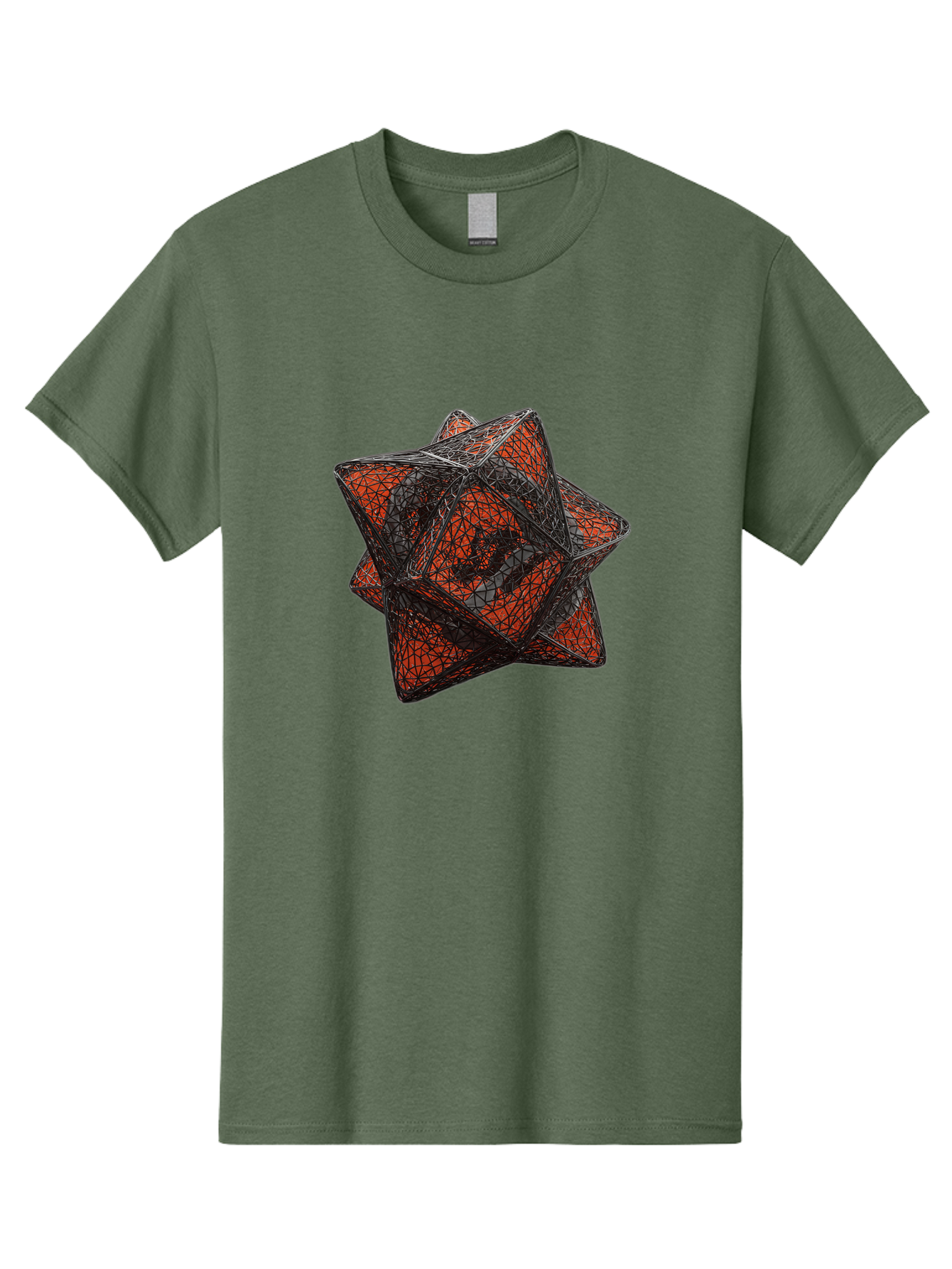 Wireframe-Star Men'S Graphic Tee, 100% Cotton, Comfortable Casual Summer Wear, Machine Washable, Geometric Star Shape, Complex 3D Structure, Red And Black Geometric Pattern, Intricate Angular Design, Polygon Mesh Art Bad917