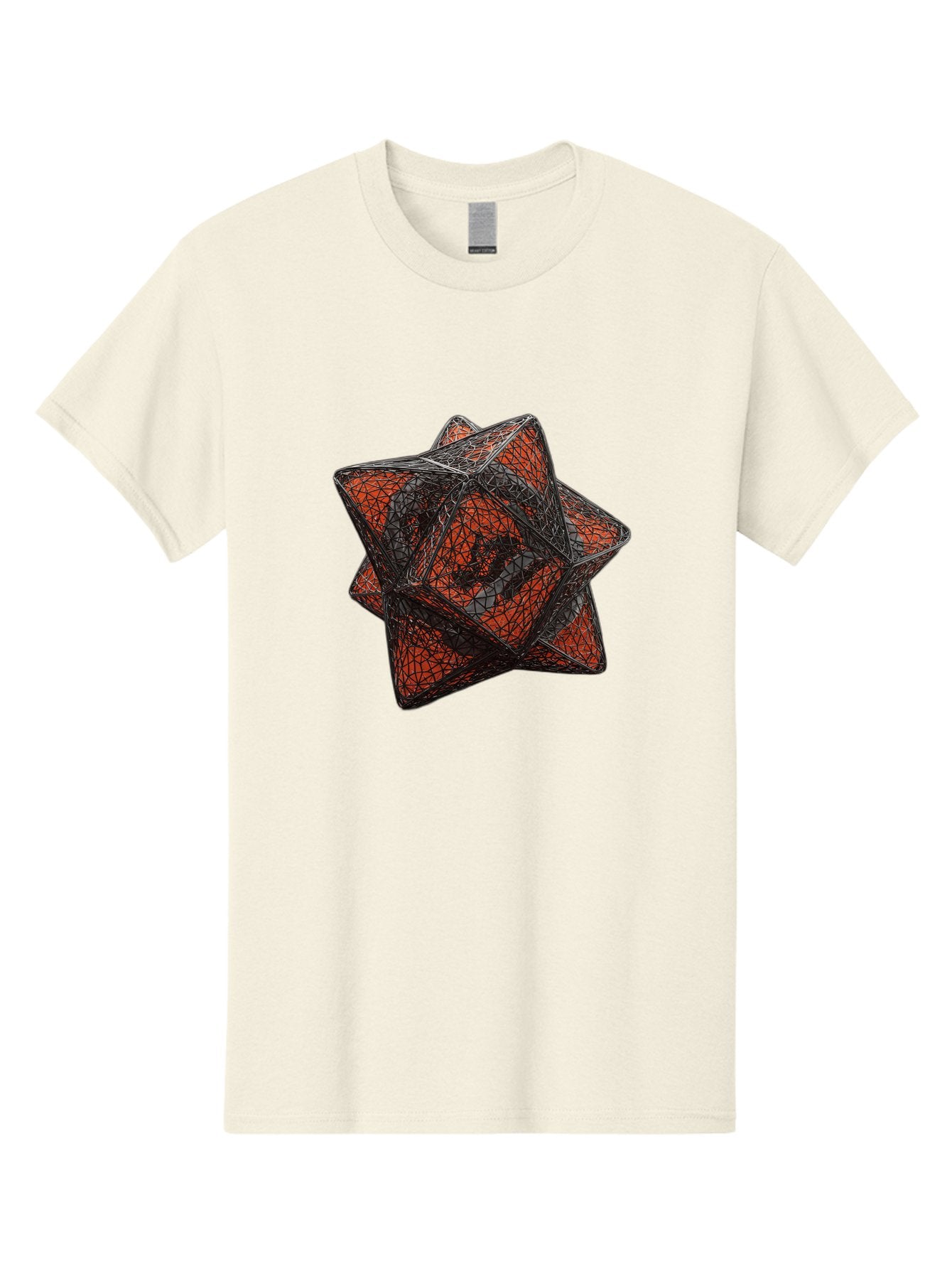 Wireframe-Star Men'S Graphic Tee, 100% Cotton, Comfortable Casual Summer Wear, Machine Washable, Geometric Star Shape, Complex 3D Structure, Red And Black Geometric Pattern, Intricate Angular Design, Polygon Mesh Art Bad917 5