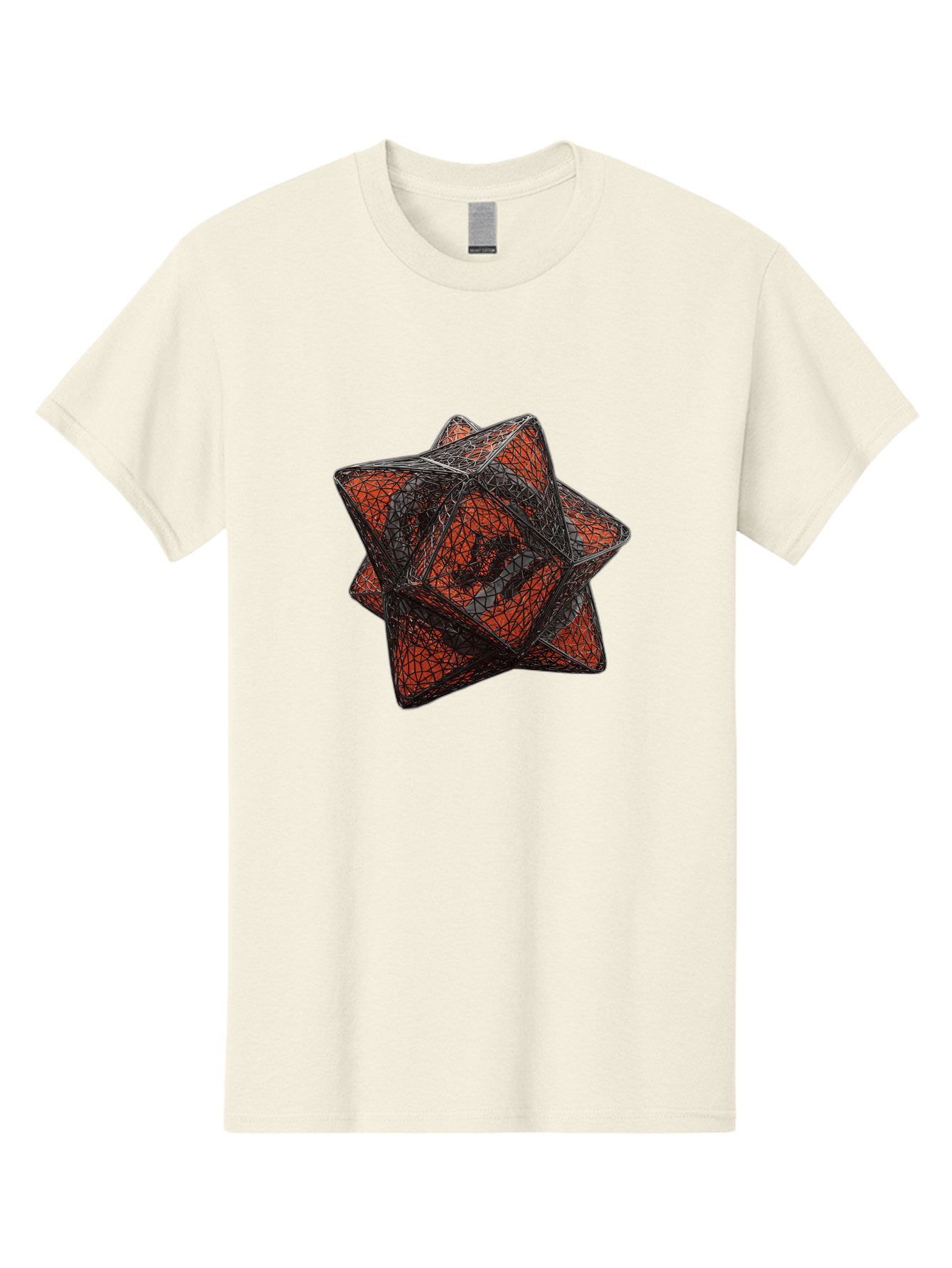 Wireframe-Star Men'S Graphic Tee, 100% Cotton, Comfortable Casual Summer Wear, Machine Washable, Geometric Star Shape, Complex 3D Structure, Red And Black Geometric Pattern, Intricate Angular Design, Polygon Mesh Art Bad917 8