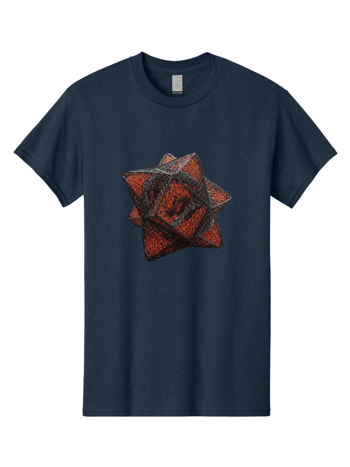 Wireframe-Star Men'S Graphic Tee, 100% Cotton, Comfortable Casual Summer Wear, Machine Washable, Geometric Star Shape, Complex 3D Structure, Red And Black Geometric Pattern, Intricate Angular Design, Polygon Mesh Art Bad917 11